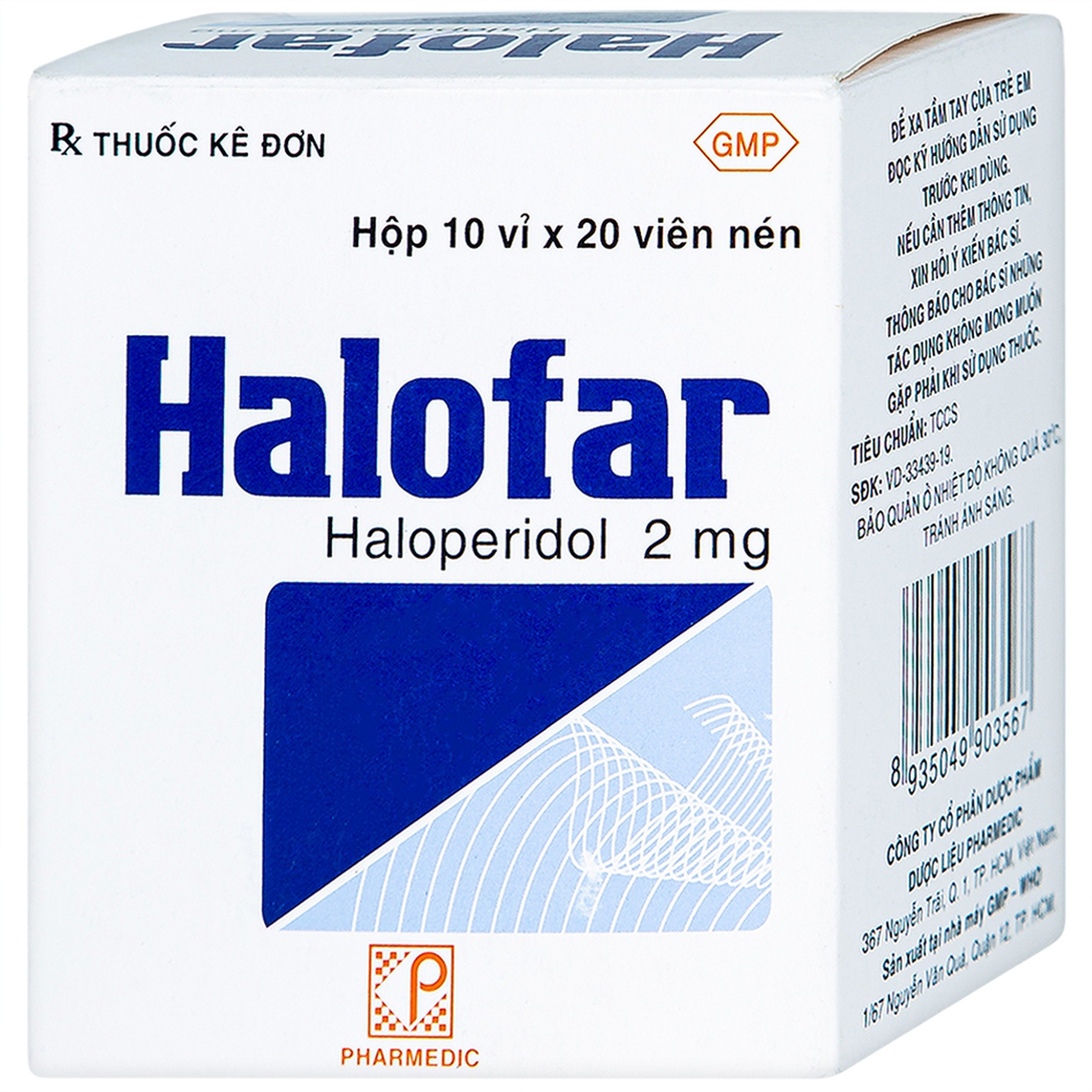 Thuốc Halofar Pharmedic điều trị các biểu hiện rối loạn tâm thần (10 vỉ x 20 viên)