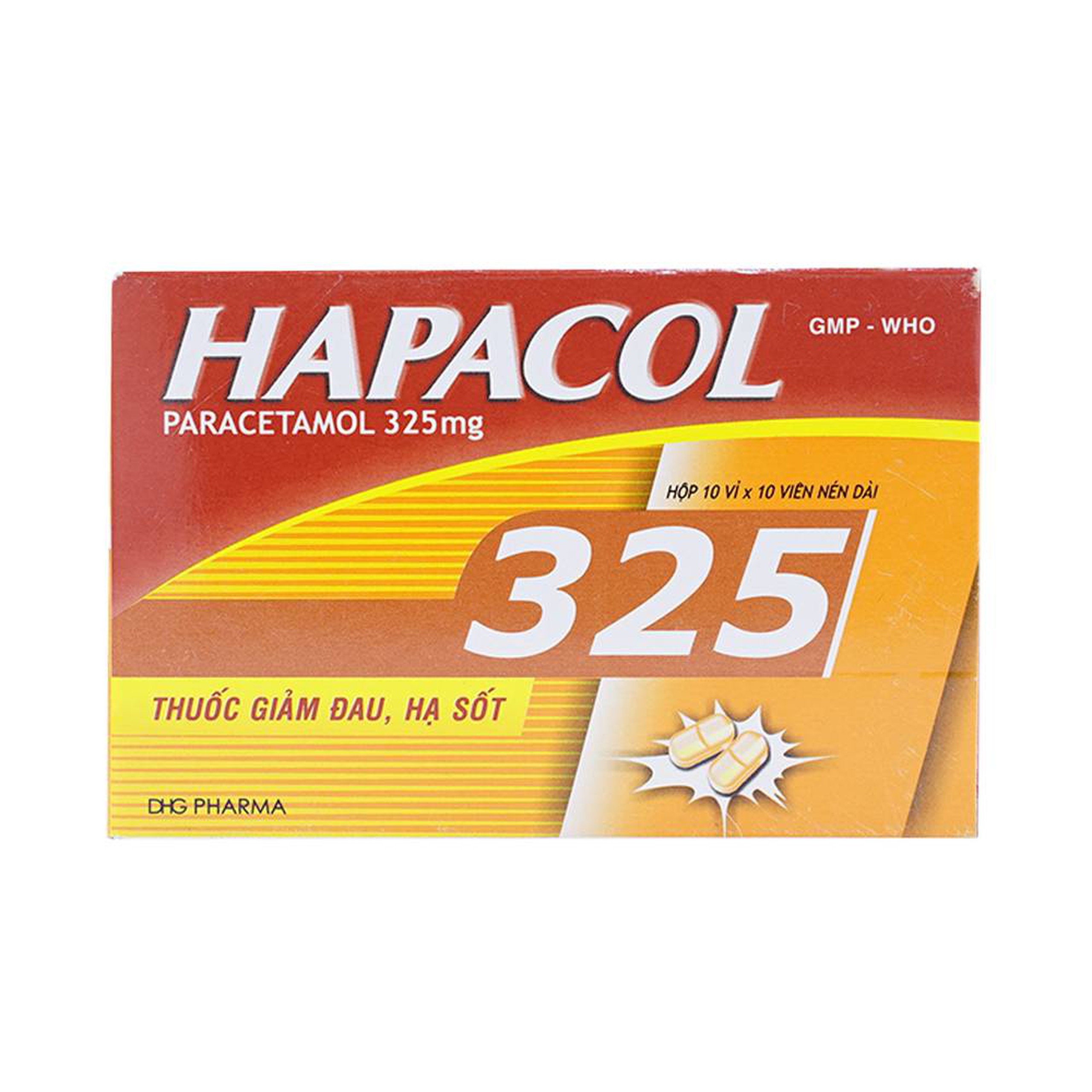 Thuốc Hapacol 325 DHG điều trị đau đầu, đau nửa đầu, đau răng (10 vỉ x 10 viên)