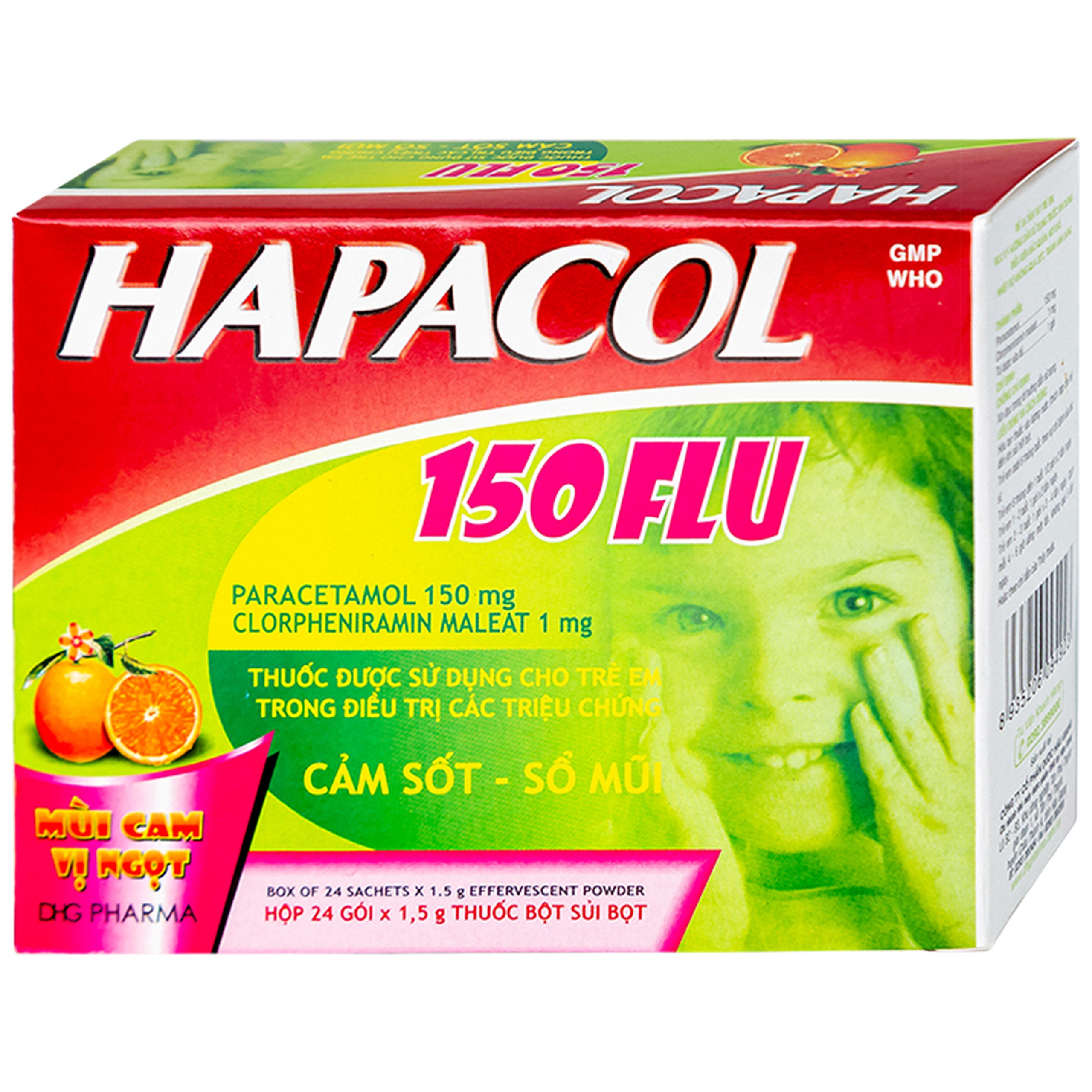 Bột Hapacol 150 Flu DHG giảm đau, hạ sốt (24 gói)