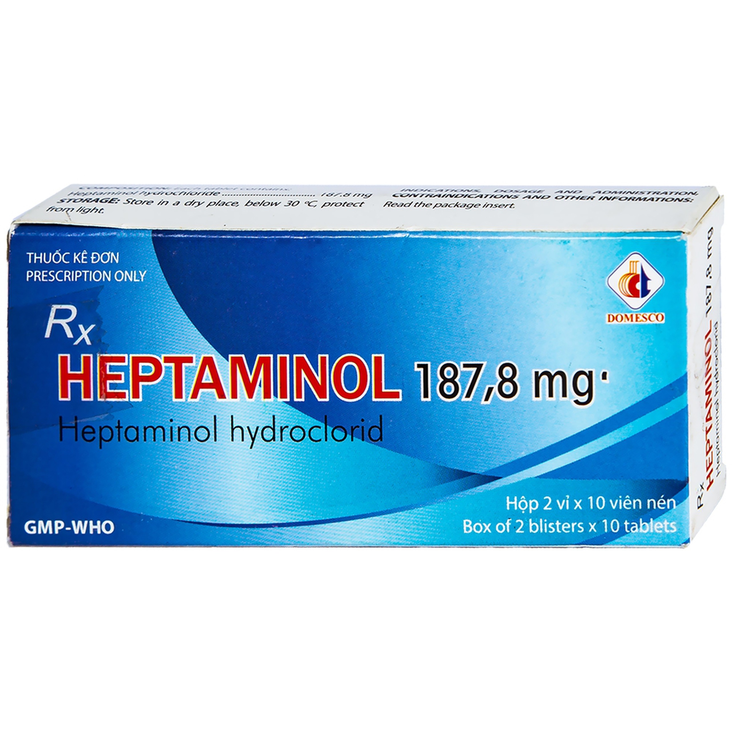 Thuốc Heptaminol 187,8mg điều trị triệu chứng trong hạ huyết áp tư thế (2 vỉ x 10 viên)