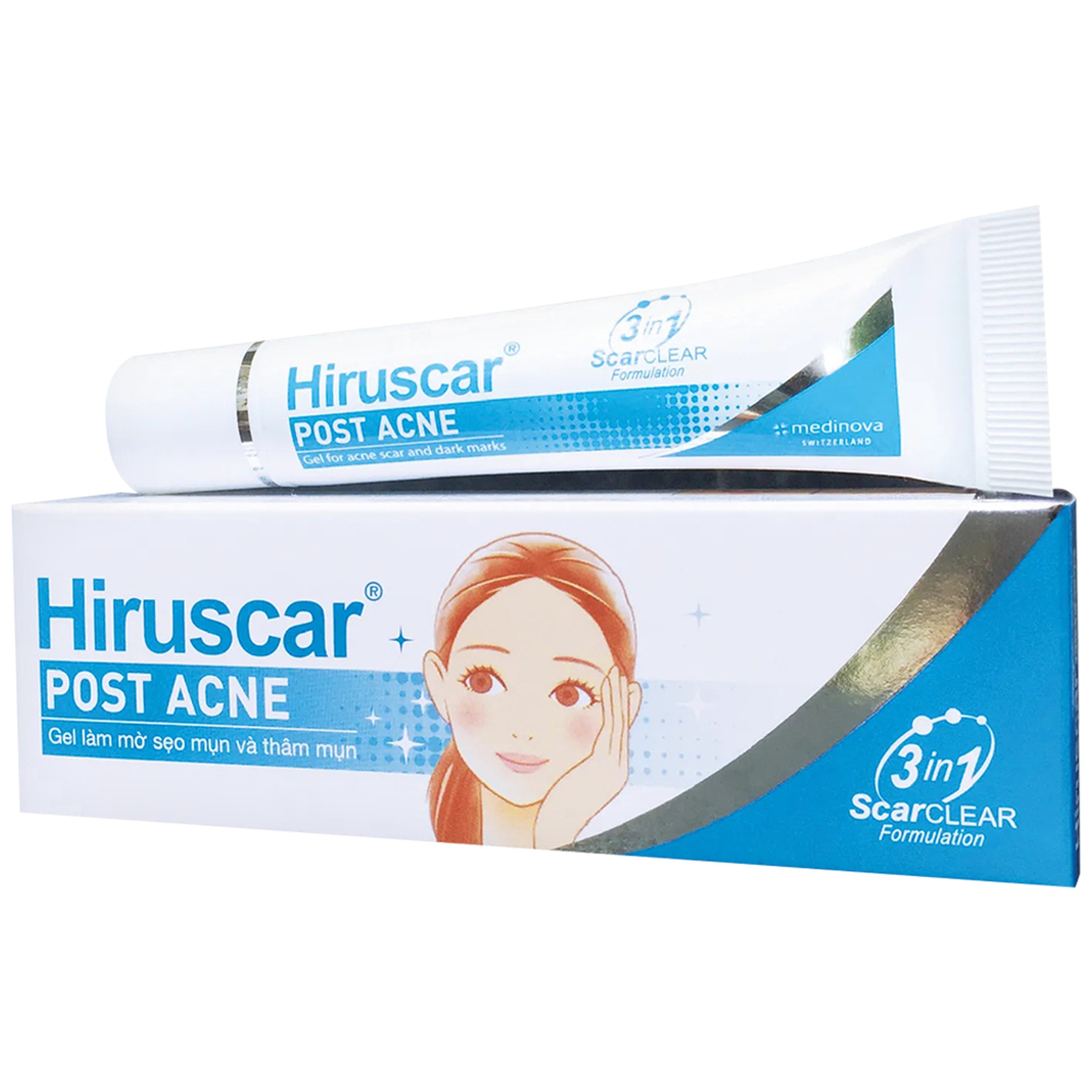 Gel làm mờ sẹo mụn và thâm mụn Hiruscar Post Acne (10g)