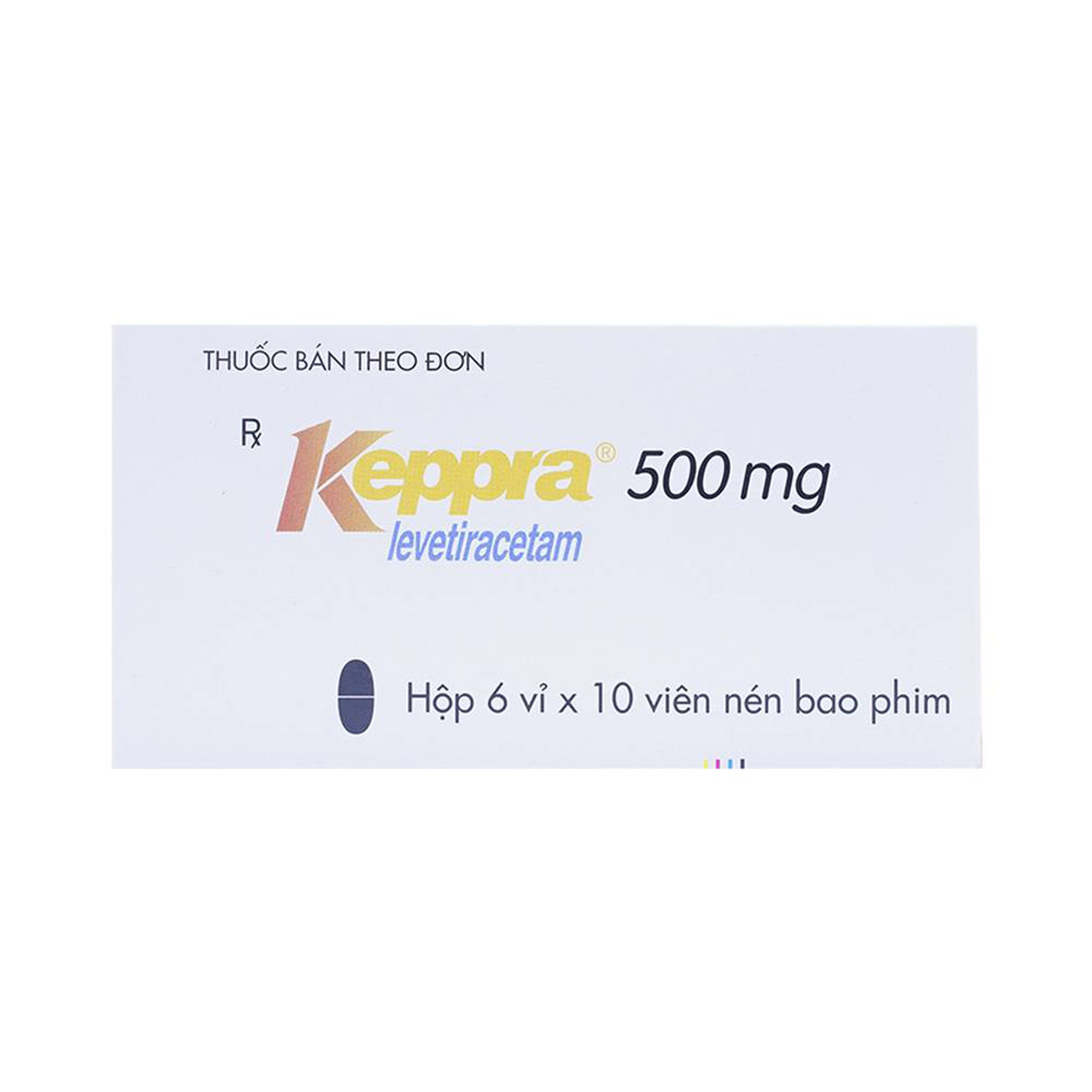 Viên nén Keppra 500mg GSK điều trị các cơn động kinh cục bộ (6 vỉ x 10 viên)