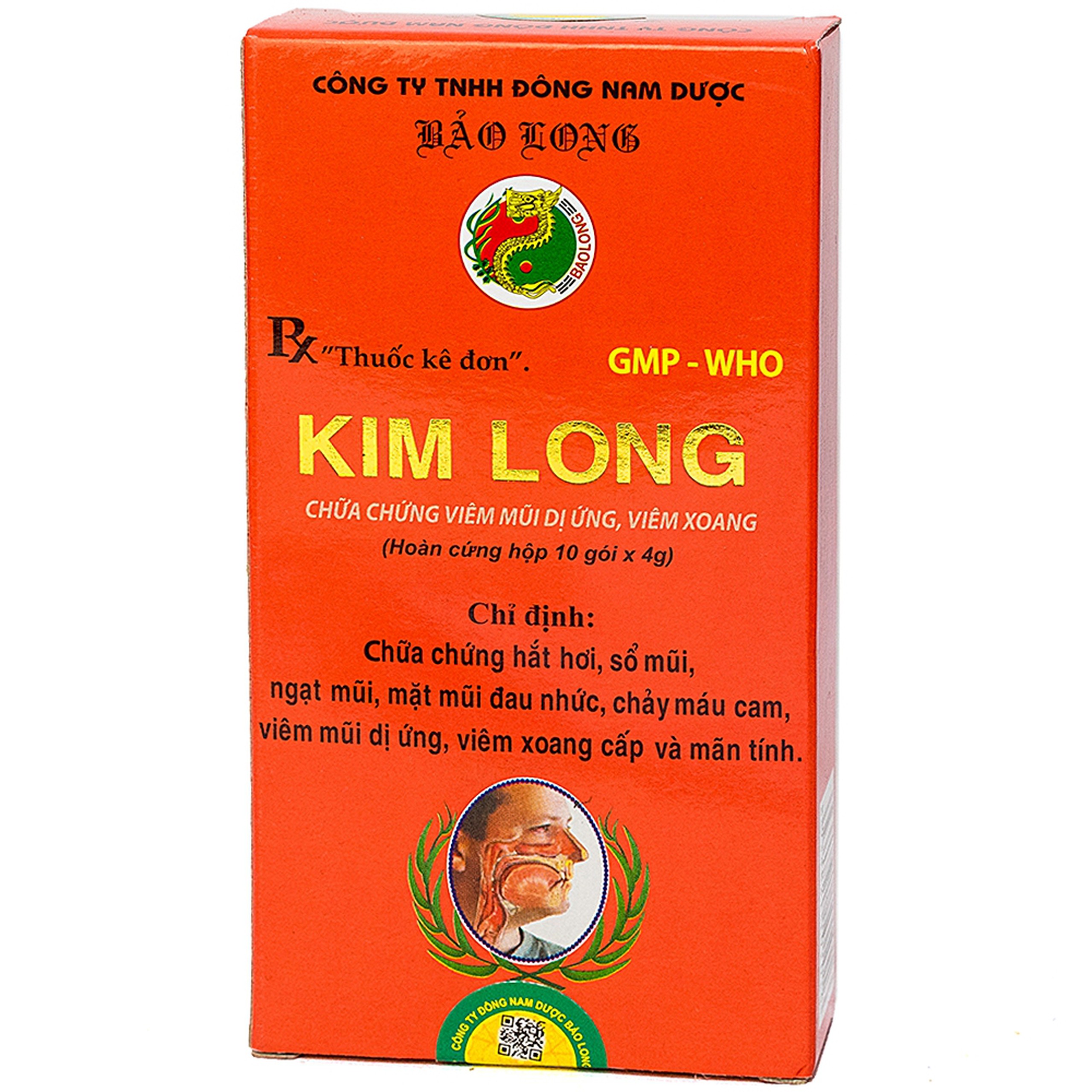 Thuốc Kim Long chữa chứng hắt hơi, sổ mũi, ngạt mũi, mặt mũi đau nhức (10 gói x 4g)
