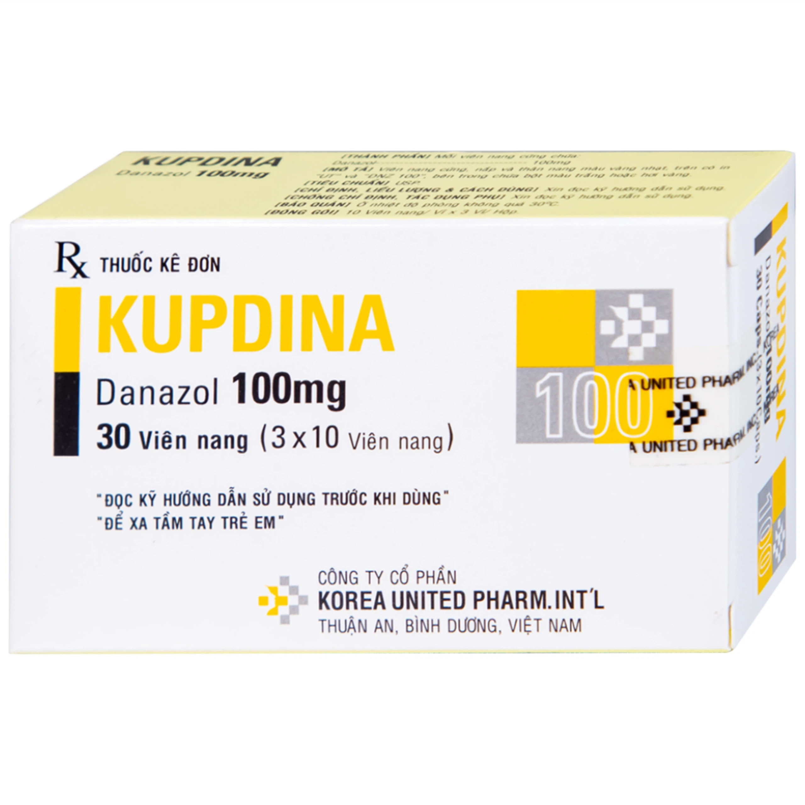 Viên nang cứng Kupdina 100mg Korea United Pharm điều trị đau trong lạc nội mạc tử cung, u xơ tuyến vú (3 vỉ x 10 viên)