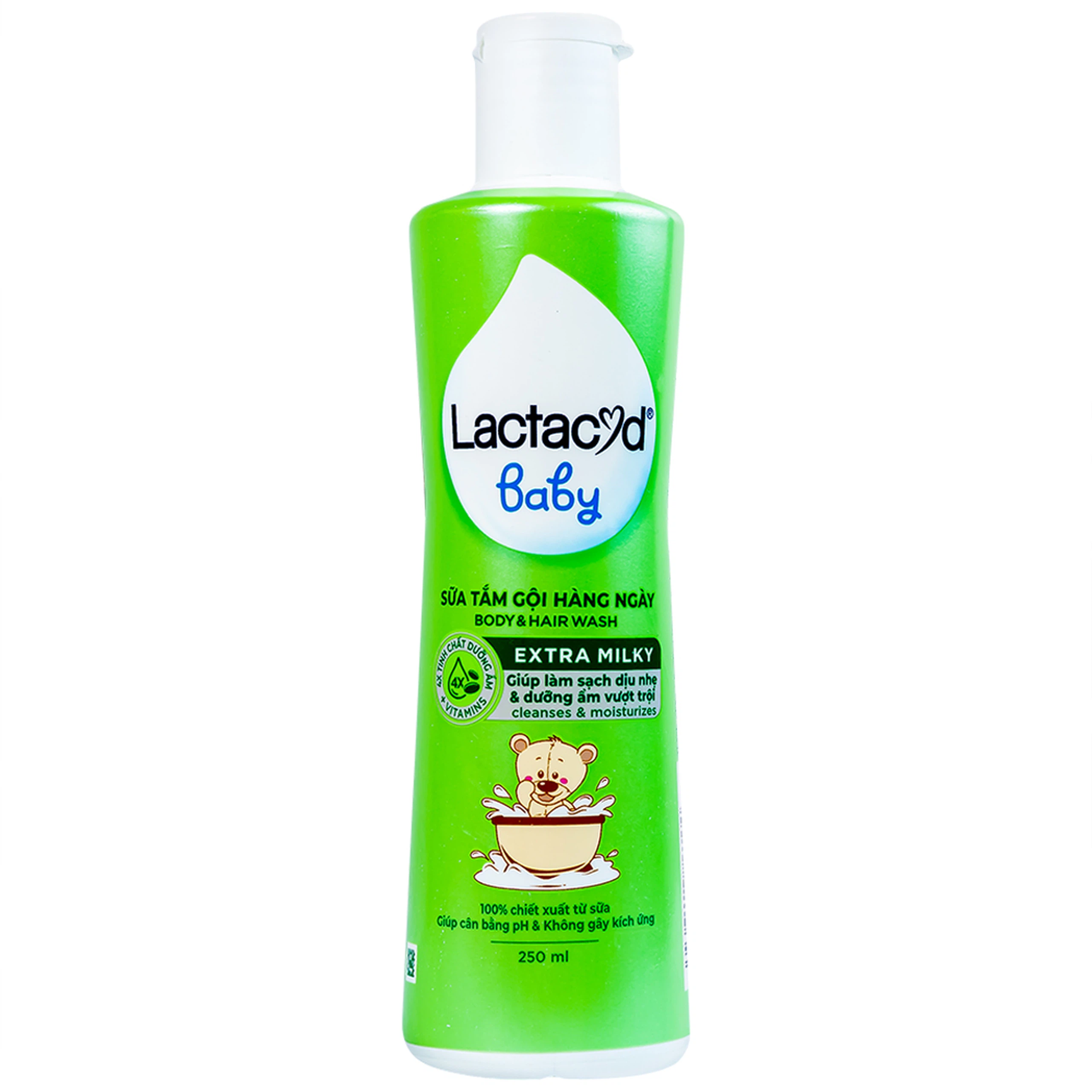 Sữa tắm gội hàng ngày Body And Hair Wash Lactacyd Baby Extra Milky sạch dịu nhẹ, dưỡng ẩm vượt trội (250ml)