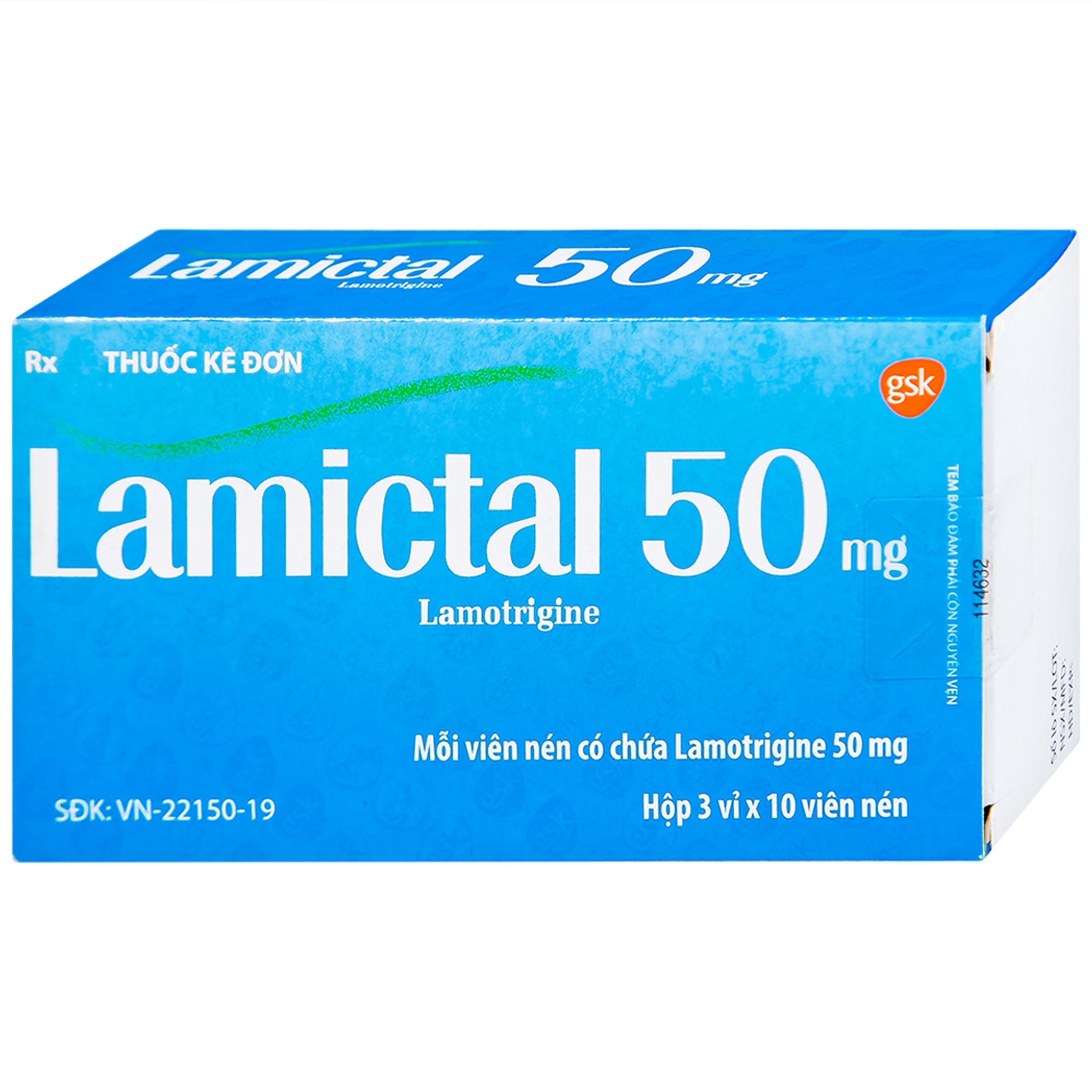 Viên nén Lamictal 50mg GSK điều trị động kinh và phòng ngừa bệnh rối loạn lưỡng cực (3 vỉ x 10 viên)