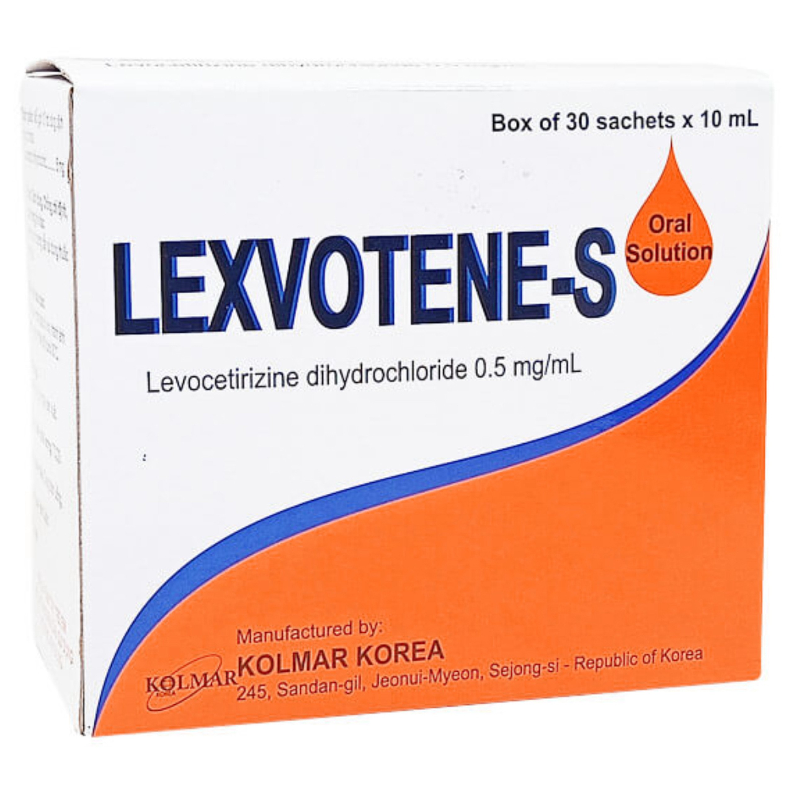 Dung dịch Lexvotene-S 0.5mg/mL Kolmar Korea điều trị viêm mũi dị ứng, hắt hơi, chảy nước mũi (30 gói x 10ml)