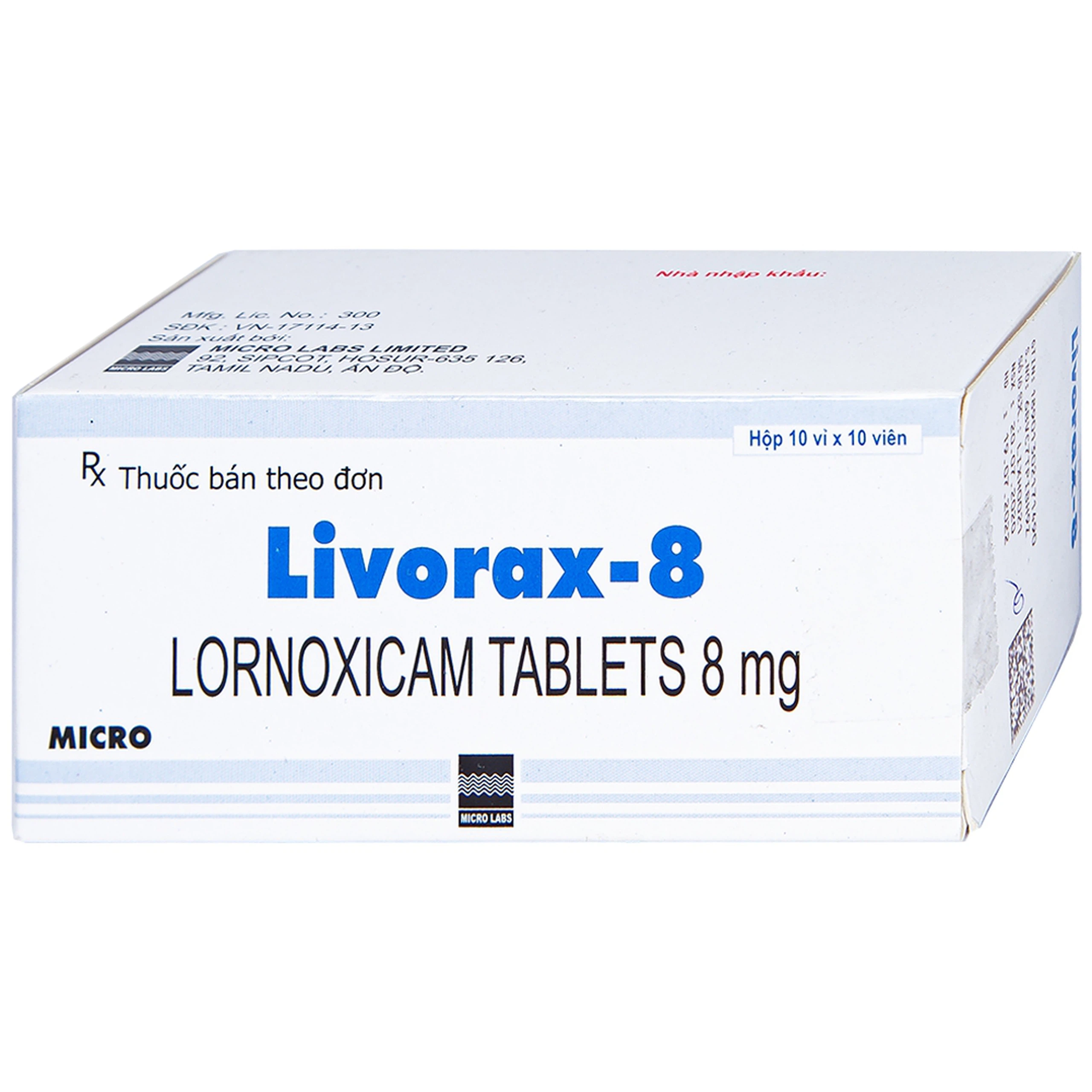 Viên nén Livorax-8 Micro giảm đau và chống viêm xương khớp (10 vỉ x 10 viên)