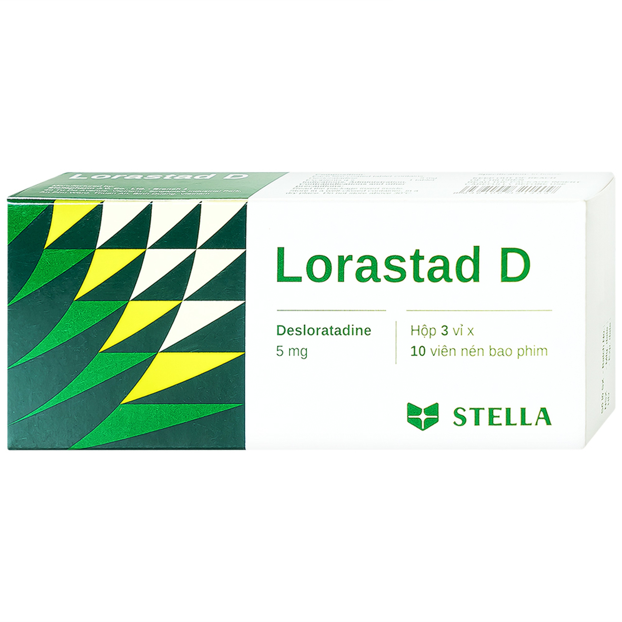 Viên nén Lorastad D 5mg Stella giảm viêm mũi dị ứng, mày đay (3 vỉ x 10 viên)