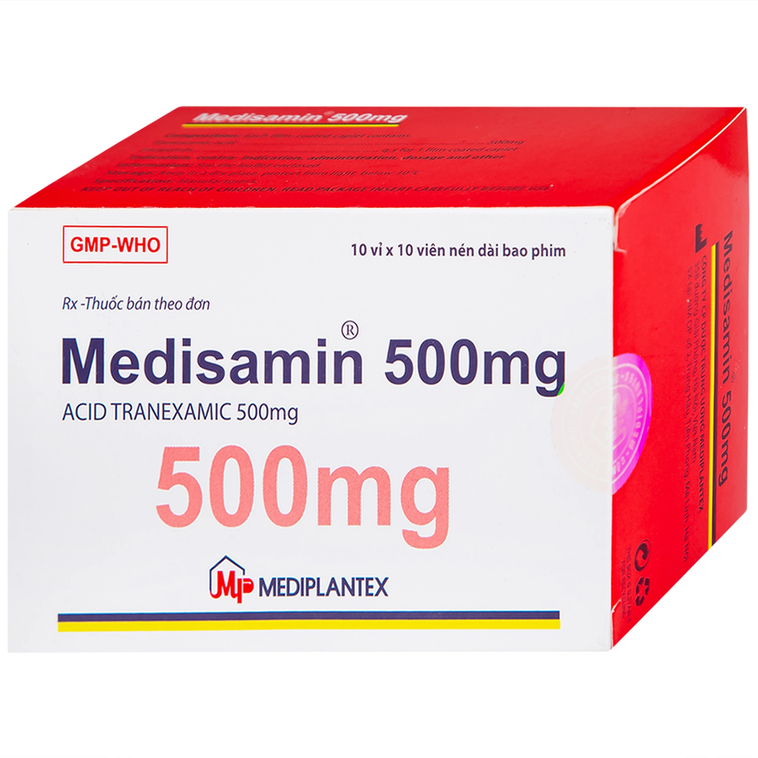 Thuốc Medisamin 500mg Mediplantex điều trị chảy máu ở bệnh ưa chảy máu, rong kinh (10 vỉ x 10 viên) 