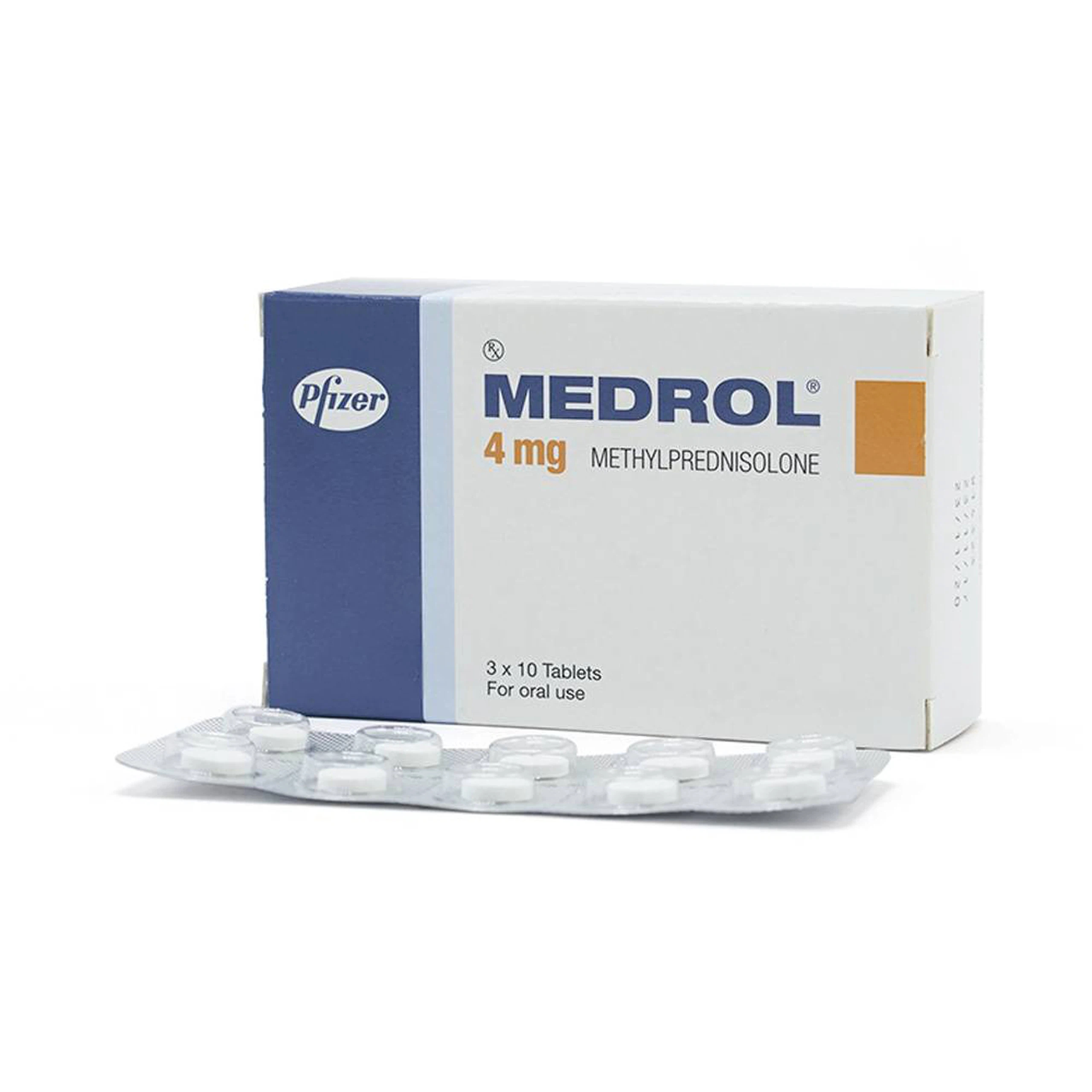 Thuốc Medrol 4mg Pfizer kháng viêm, điều trị rối loạn nội tiết, viêm tuyến giáp (3 vỉ x 10 viên)