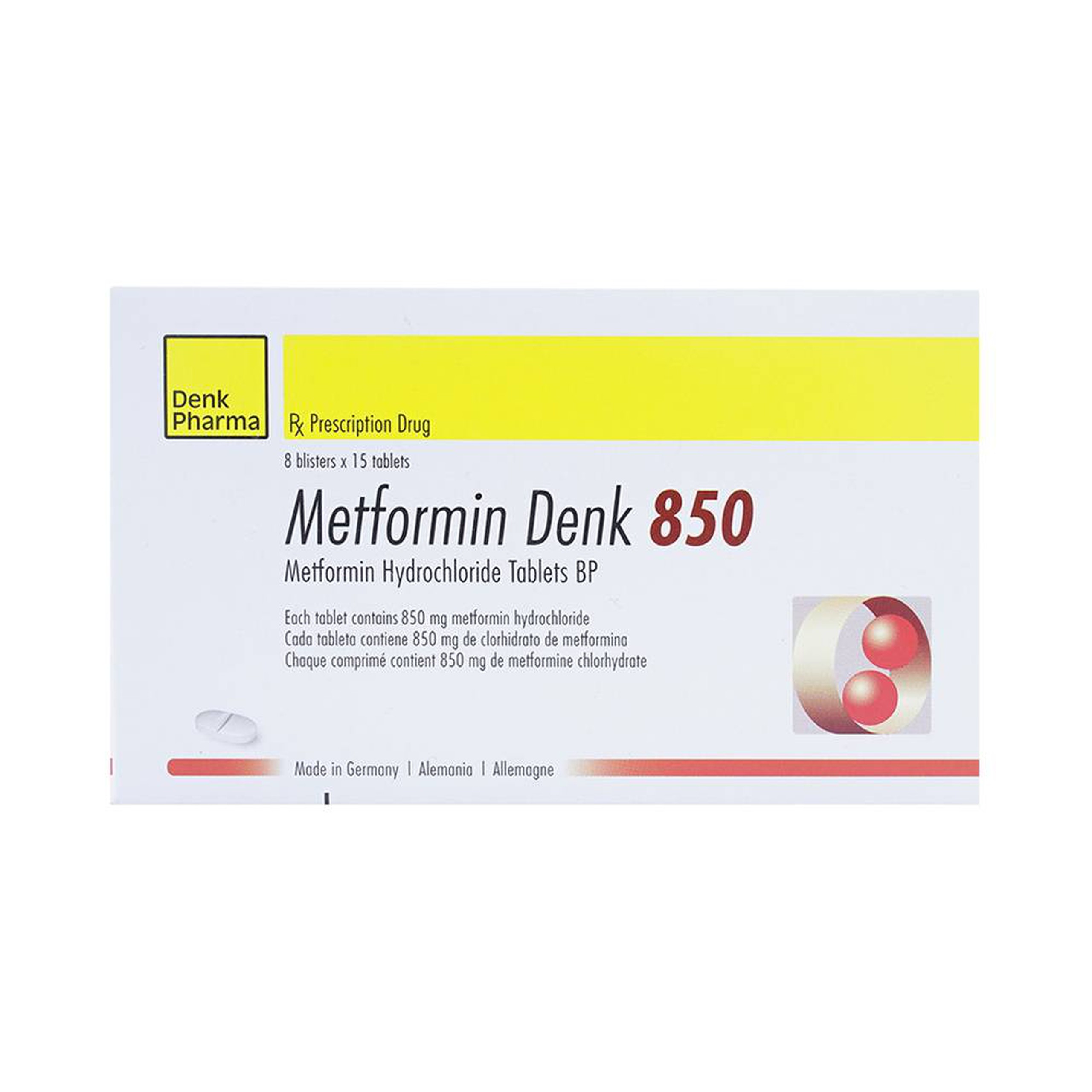 Viên nén Metformin Denk 850 điều trị đái tháo đường tuýp 2 (8 vỉ x 15 viên)