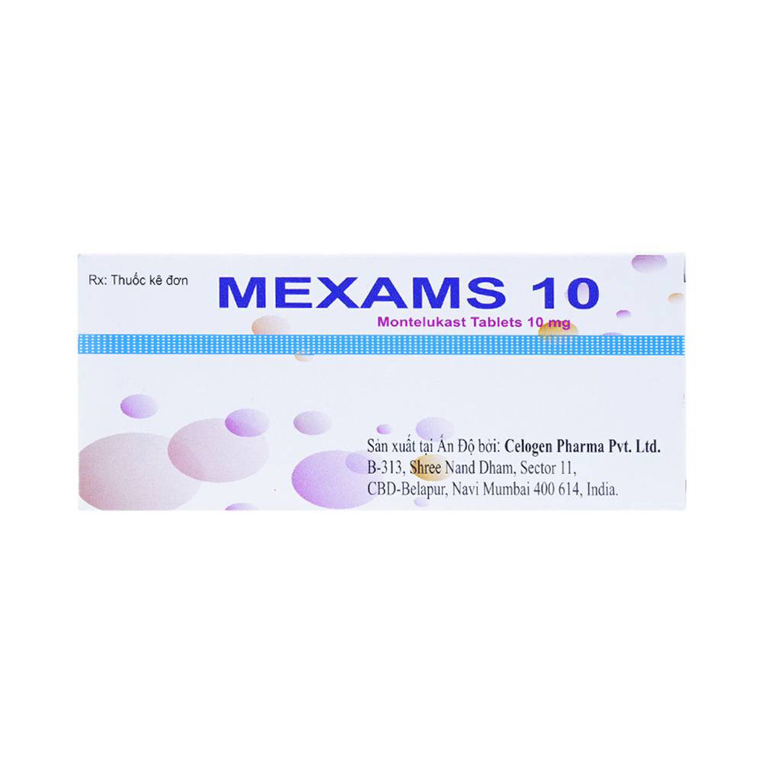 Viên nén Mexams 10 Celogen Pharma điều trị hen, viêm mũi dị ứng theo mùa (3 vỉ x 10 viên)