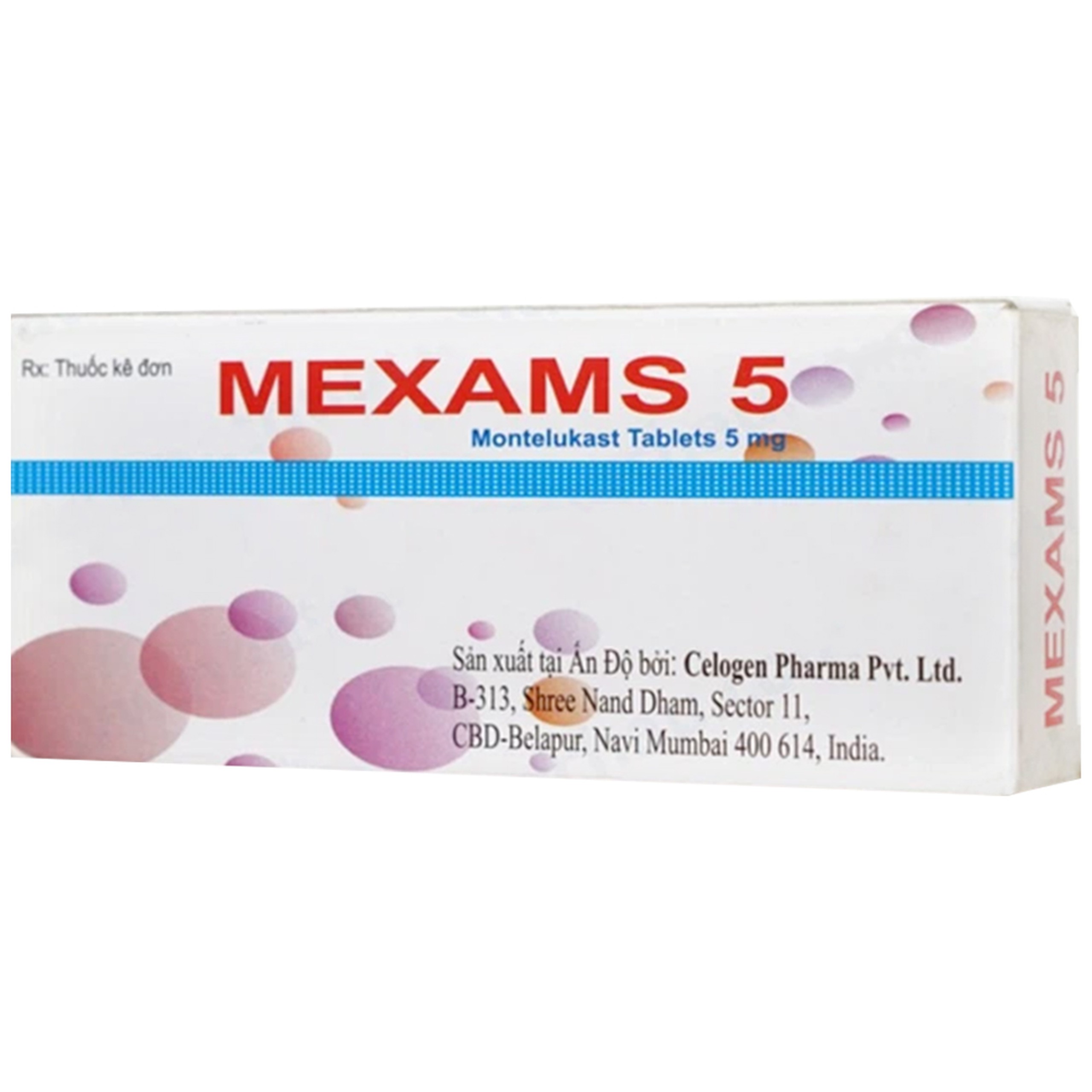 Viên nén Mexams 5 Celogen Pharma điều trị hen, viêm mũi dị ứng theo mùa (3 vỉ x 10 viên)