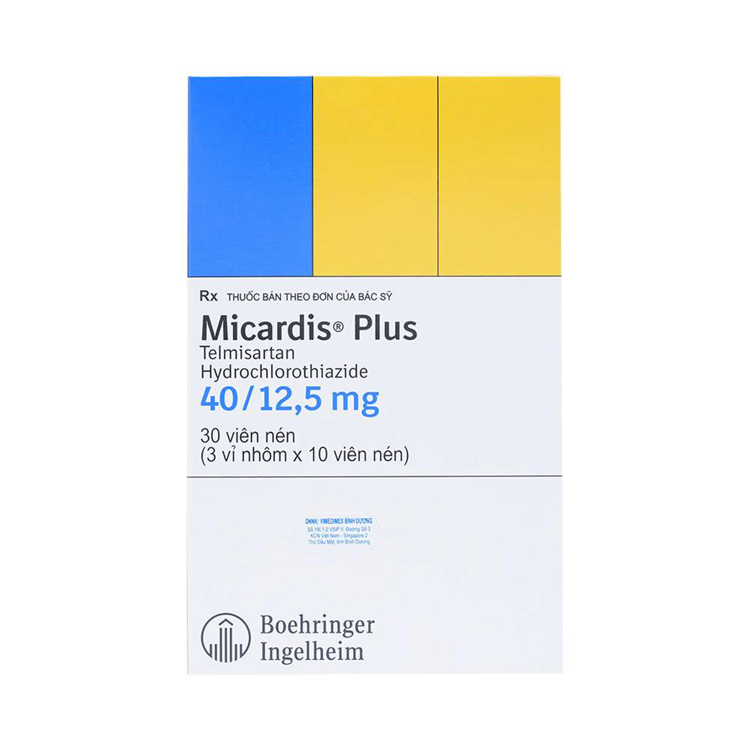 Viên nén Micardis Plus 40/12,5mg Boehringer điều trị tăng huyết áp vô căn (3 vỉ x 10 viên)