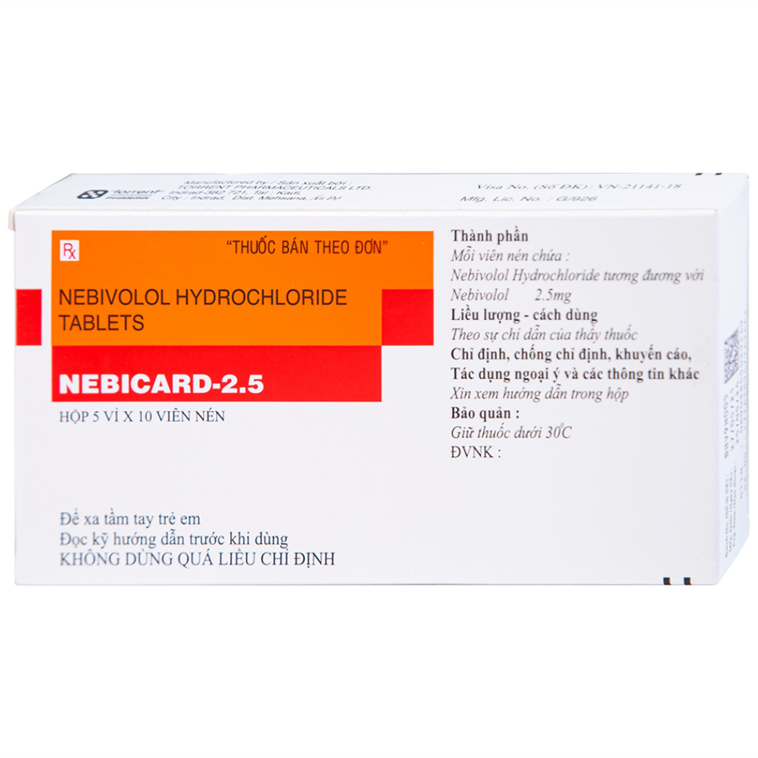Viên nén Nebicard 2.5 Torrent điều trị tăng huyết áp (5 vỉ x 10 viên)