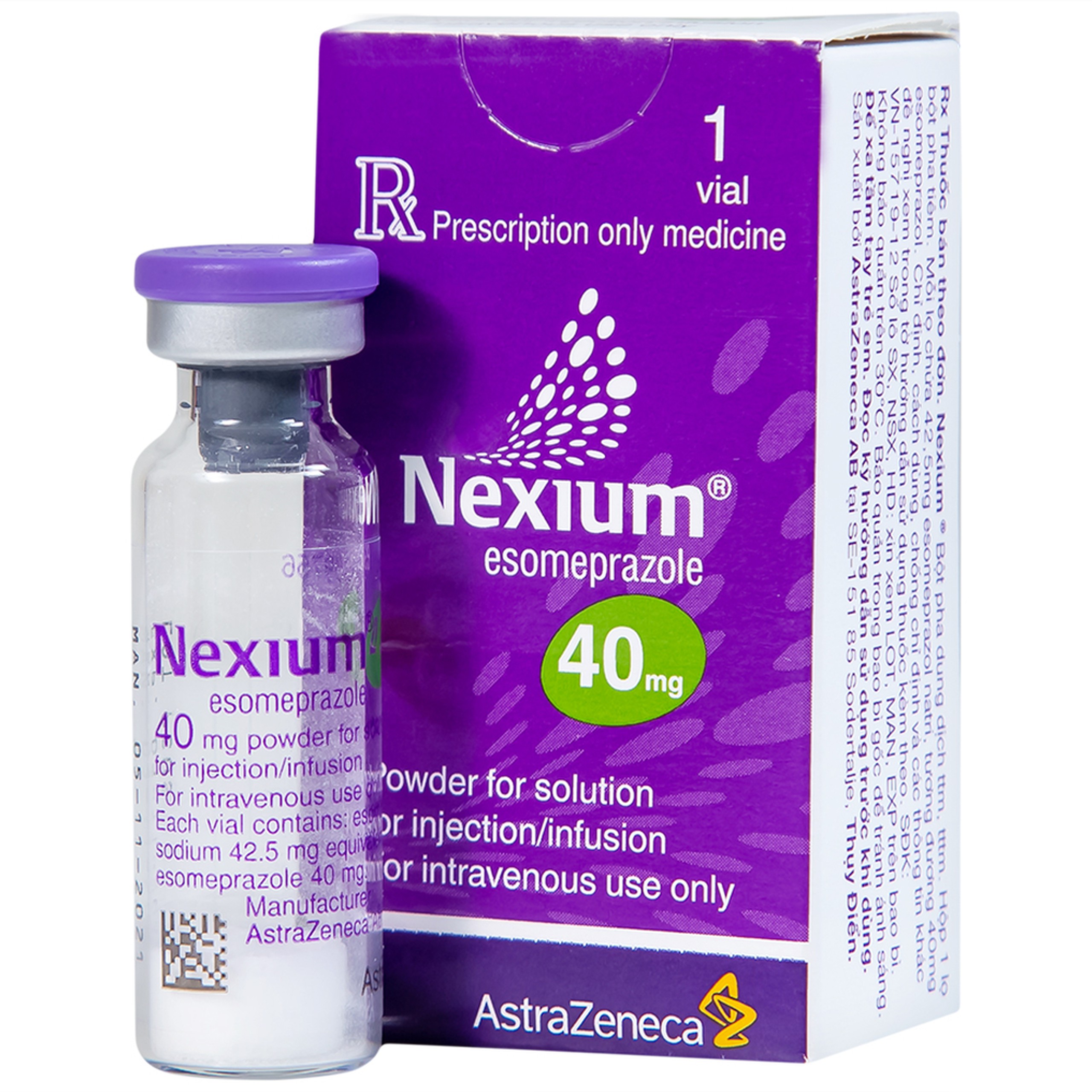 Bột pha tiêm Nexium 40mg AstraZeneca điều trị kháng tiết dịch vị, trào ngược dạ dày - thực quản (1 lọ)