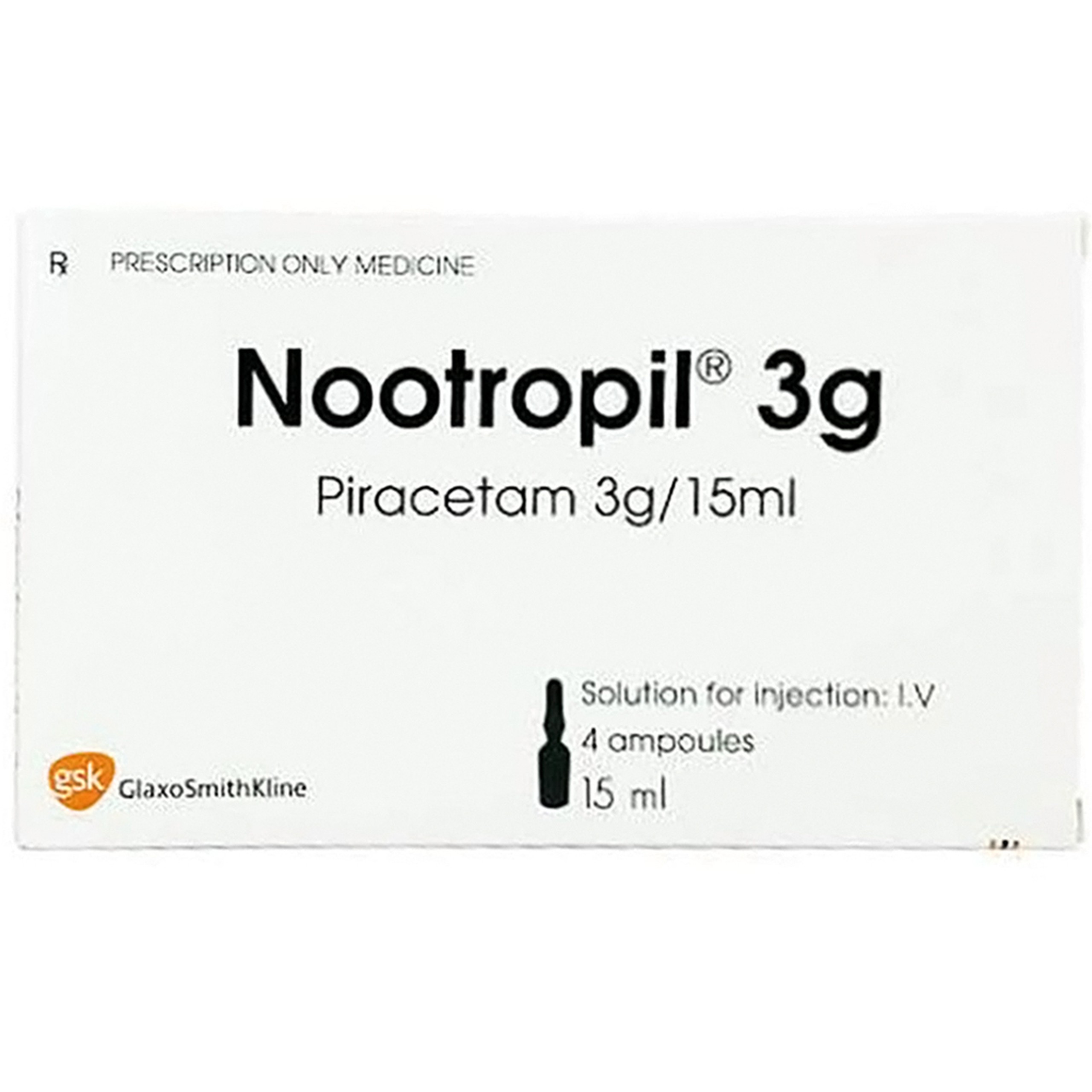 Dung dịch tiêm Nootropil 3g/15ml Aesica điều trị triệu chứng rối loạn trí nhớ (1 vỉ x 4 ống x 15ml)