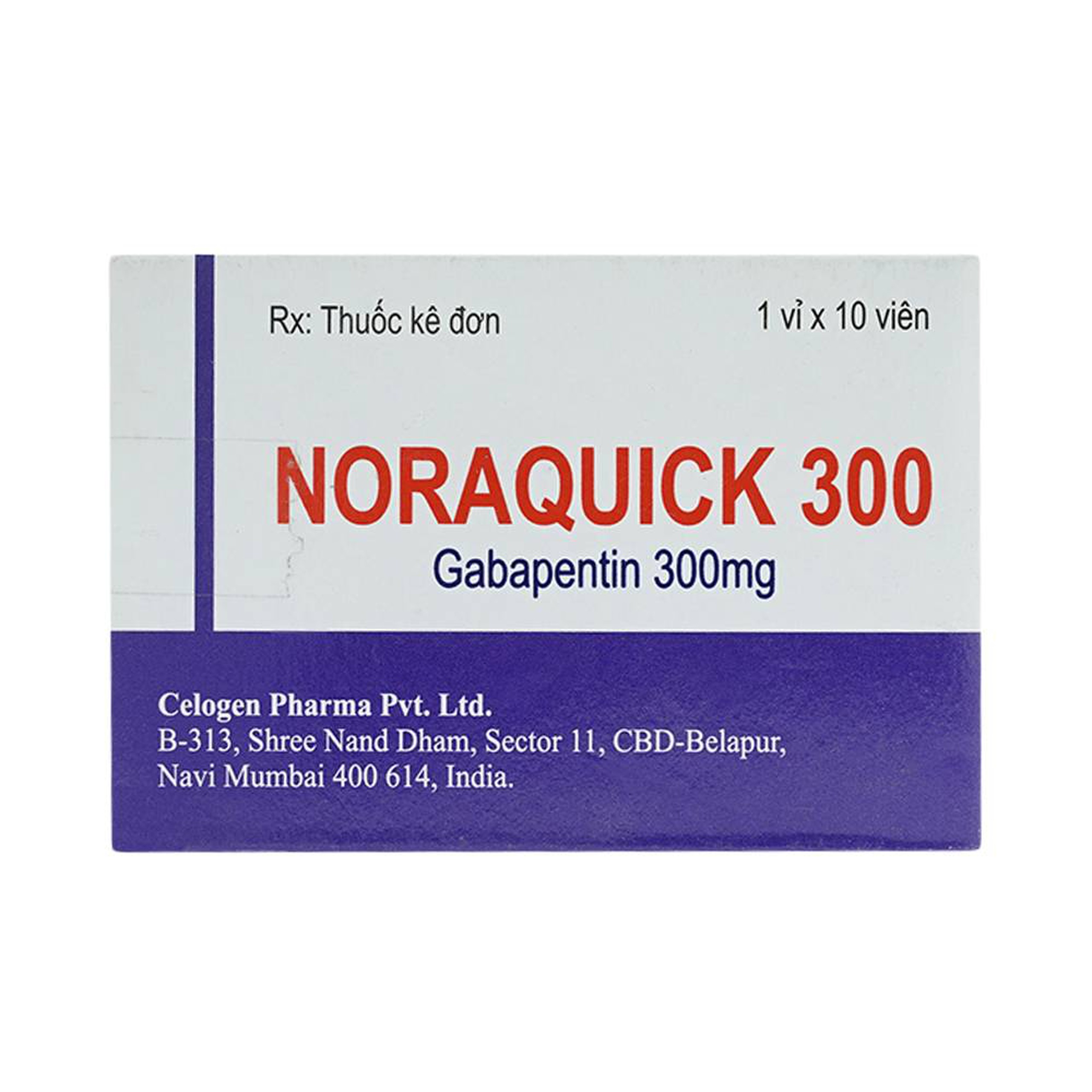 Viên nang cứng Noraquick 300 Celogen Pharma điều trị động kinh và đau thần kinh (1 vỉ x 10 viên)