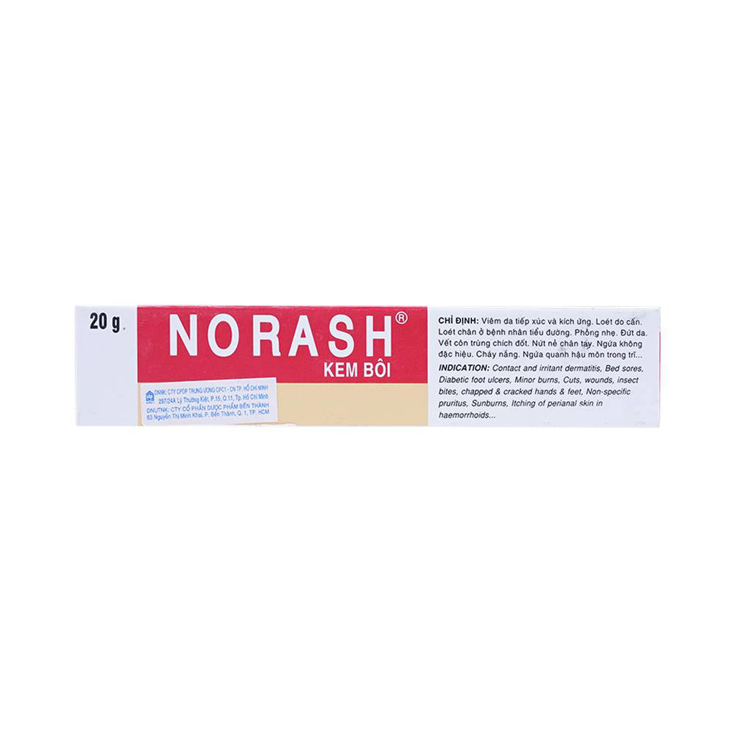 Kem bôi da Norash Raptakos điều trị viêm da tiếp xúc và kích ứng, loét do tì đè (20g)