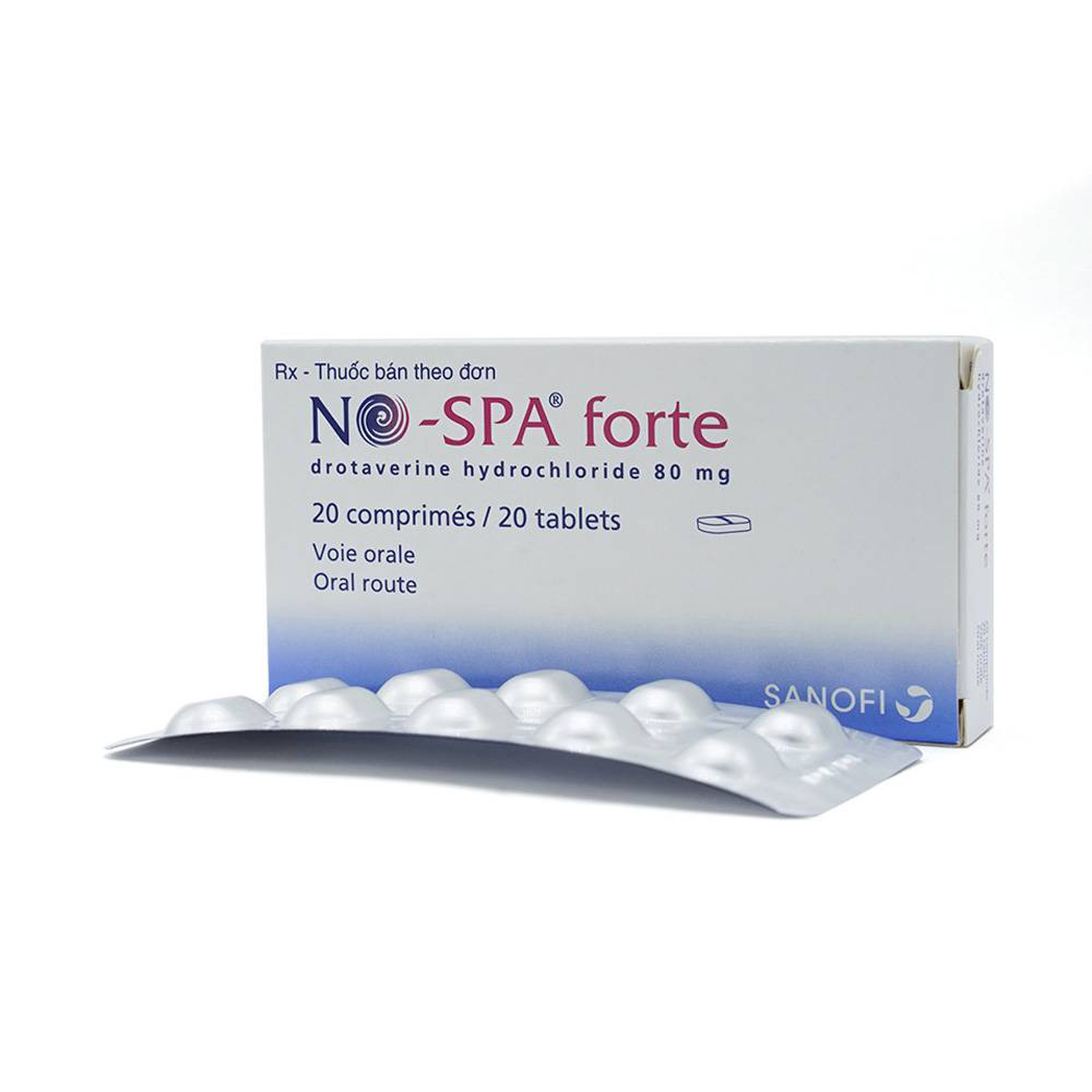 Thuốc No-Spa Forte 80mg Sanofi điều trị co thắt cơ trơn, sỏi túi mật, sỏi ống mật (2 vỉ x 10 viên)