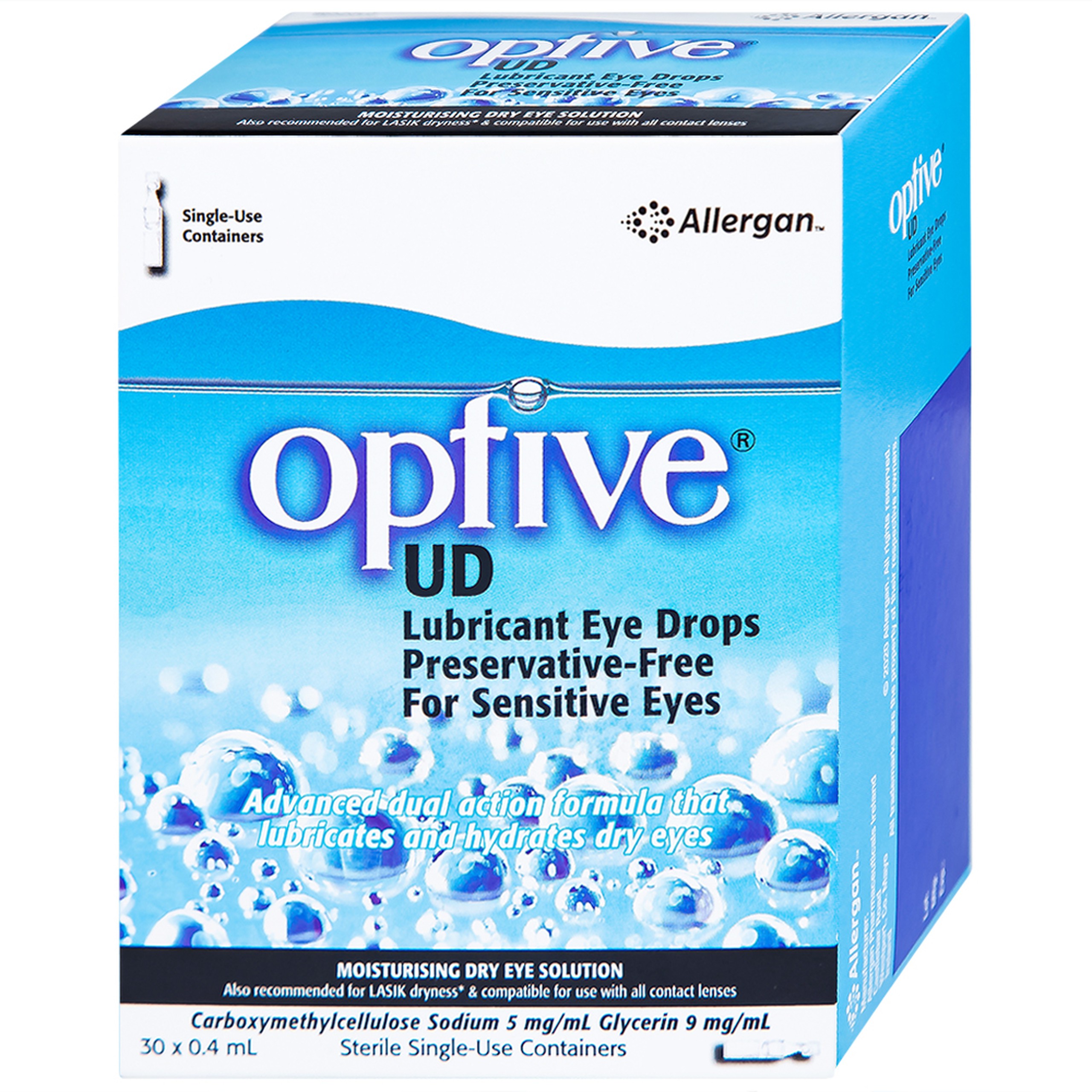 Thuốc nhỏ mắt Optive UD Allergan làm trơn mắt, giảm triệu chứng khô mắt (30 ống x 0.4ml)