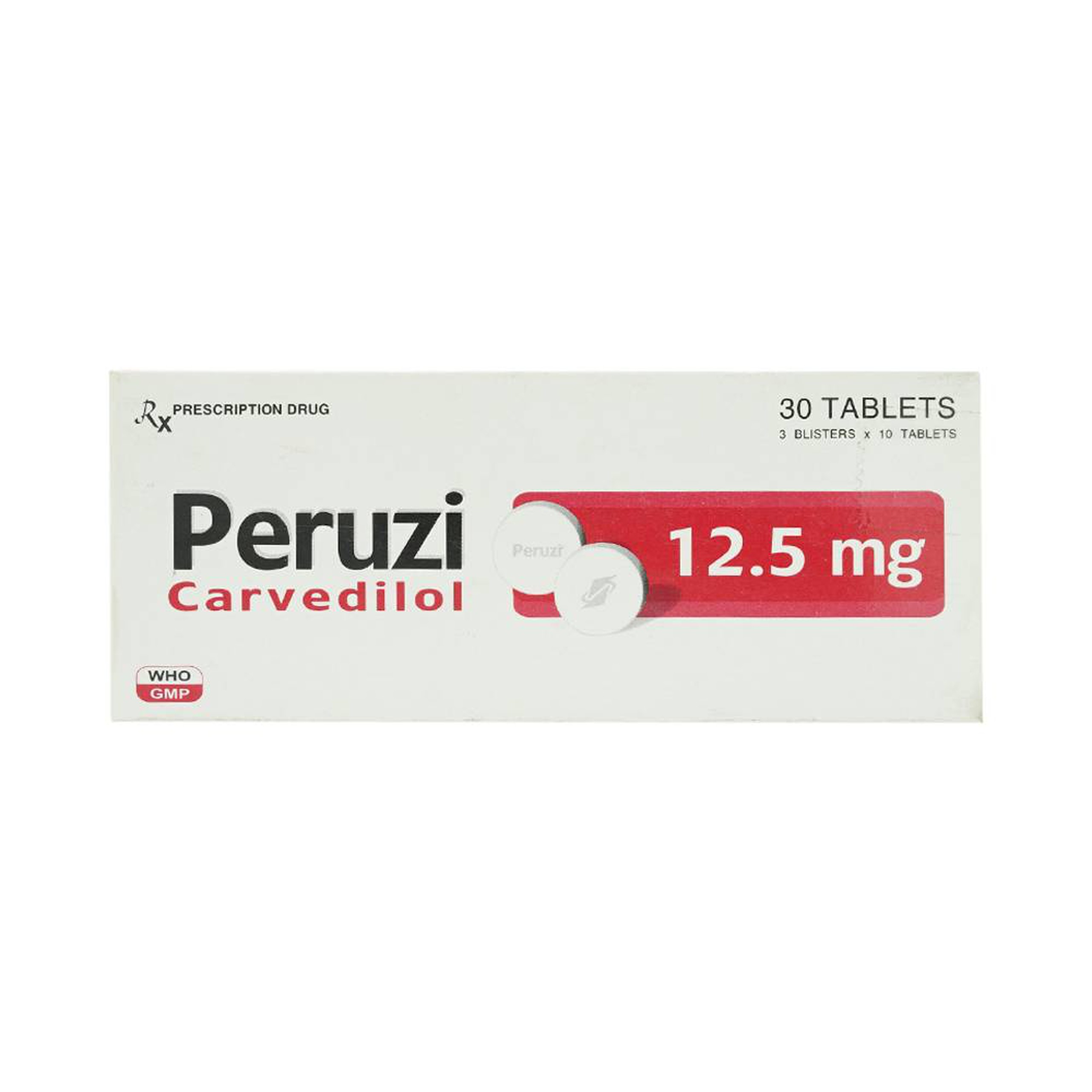 Viên nén Peruzi 12.5mg DaViPharm điều trị tăng huyết áp, đau thắt ngực (3 vỉ x 10 viên)