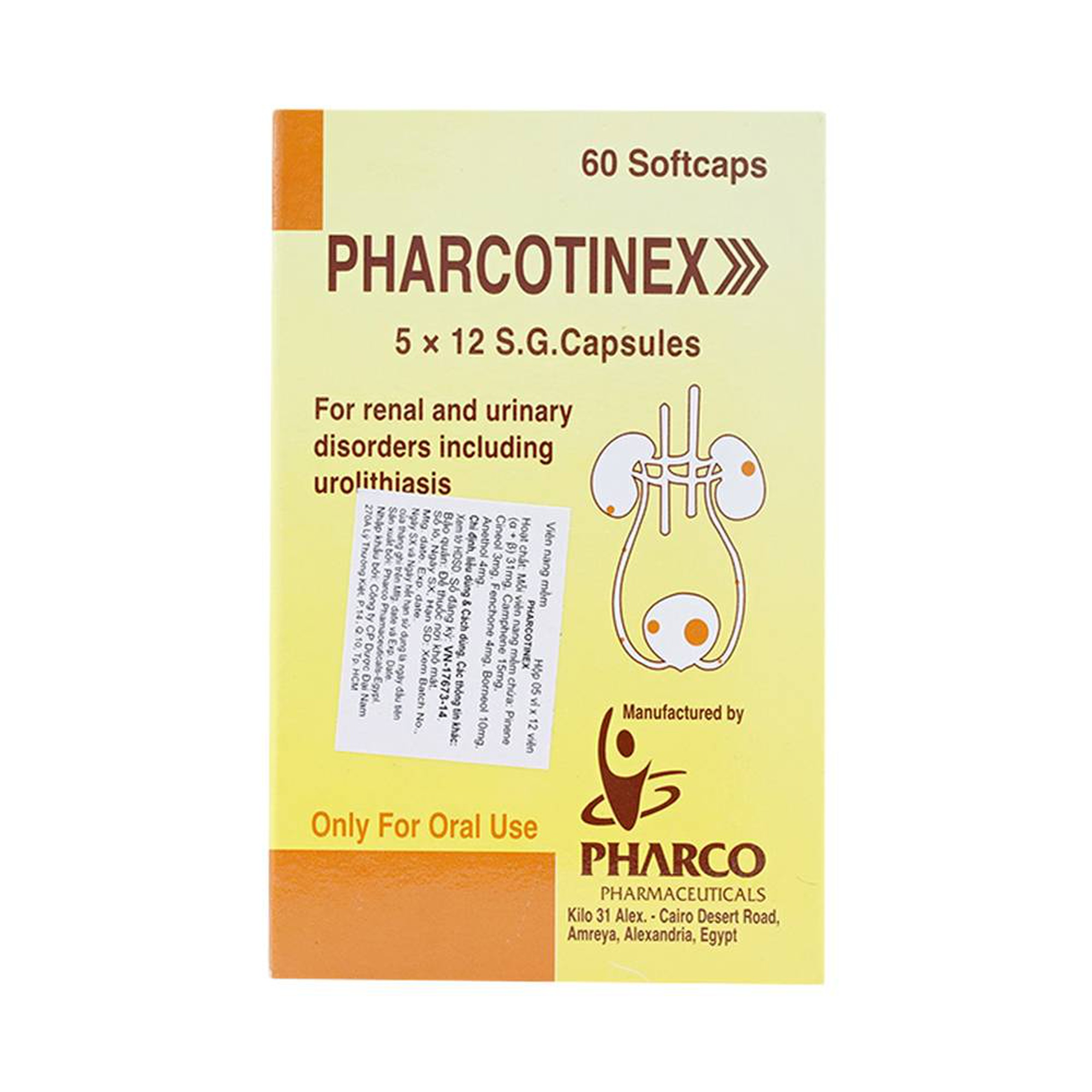 Thuốc Pharcotinex Pharco điều trị các rối loạn thận, tiết niệu (5 vỉ x 12 viên)