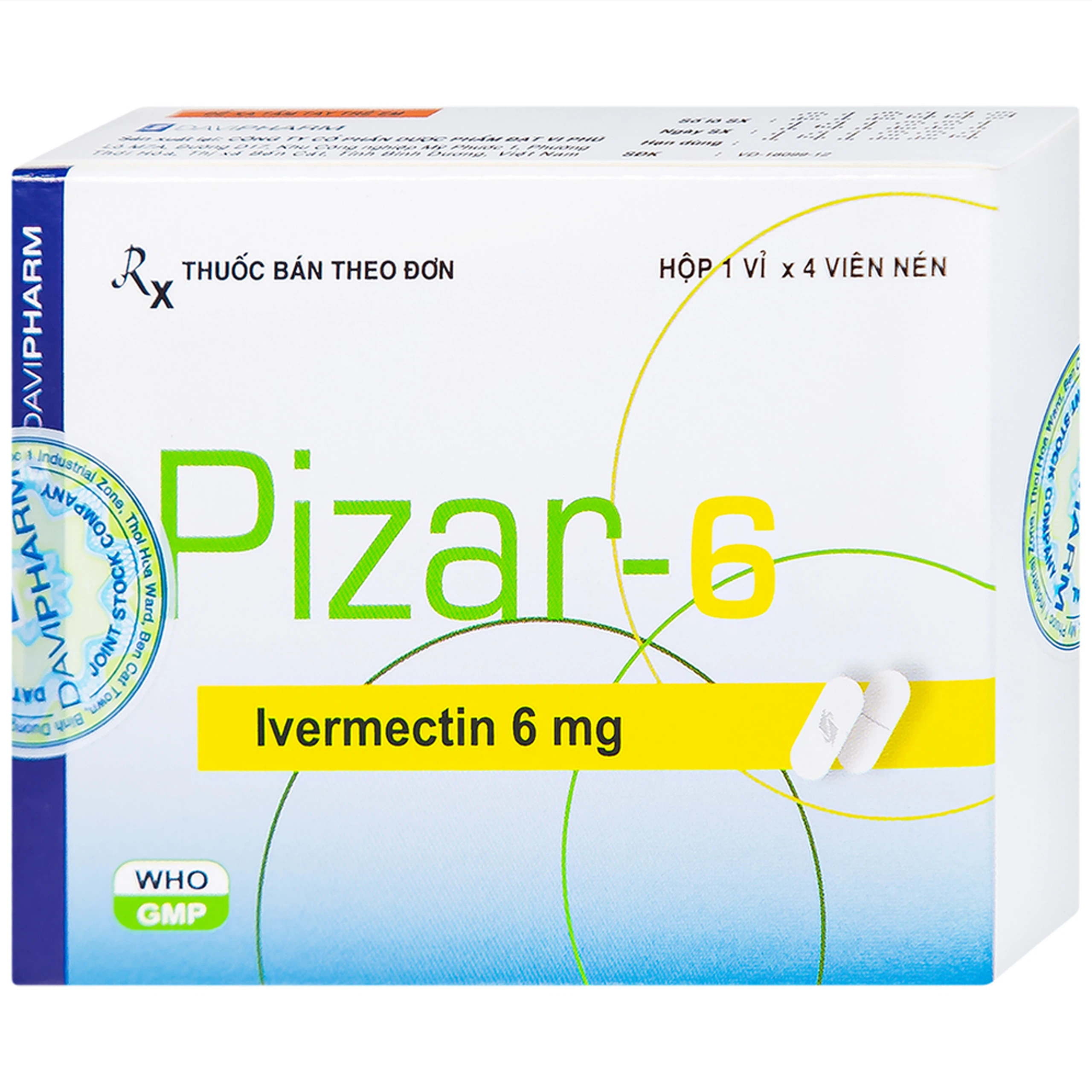Viên nén Pizar-6 DaViPharm điều trị các bệnh nhiễm giun lươn, giun chỉ (1 vỉ x 4 viên)