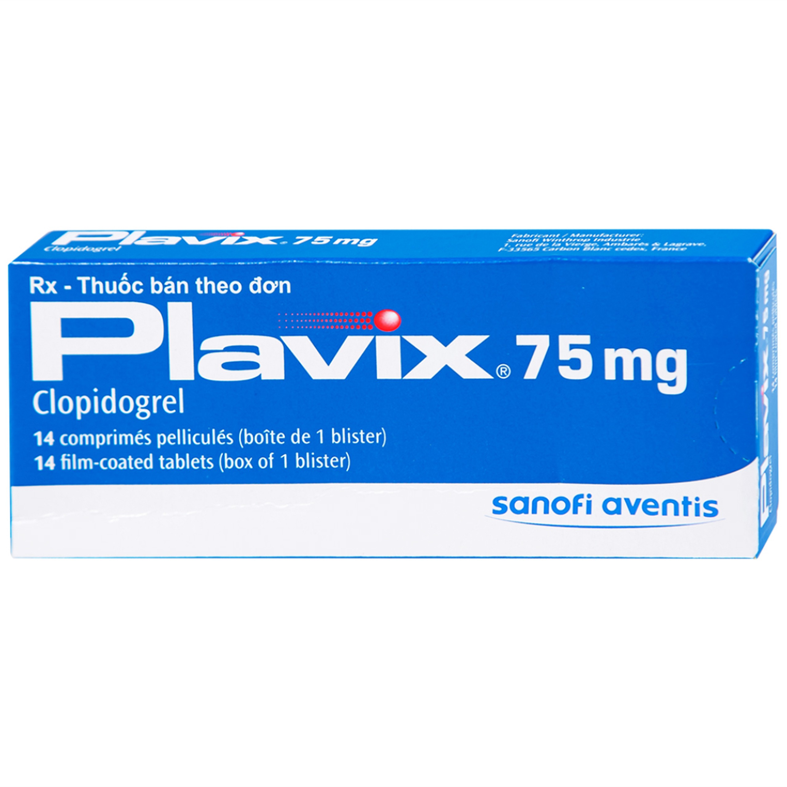 Viên nén Plavix 75mg Sanofi giảm nguy cơ thành lập cục máu đông, huyết khối (1 vỉ x 14 viên)