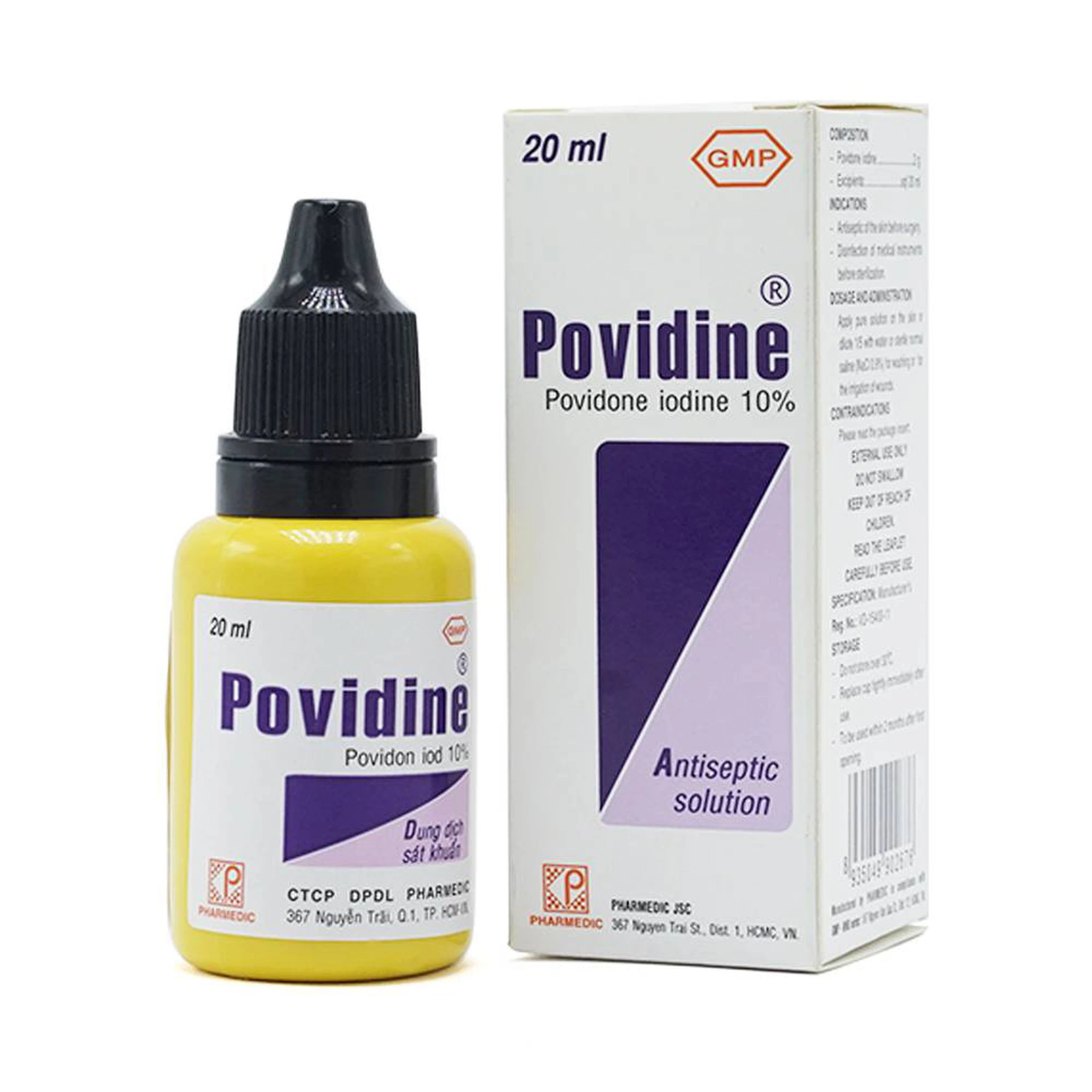 Dung dịch sát khuẩn Povidine 10% Pharmedic ngăn ngừa nhiễm khuẩn ở vết cắt, vết trầy (20ml)