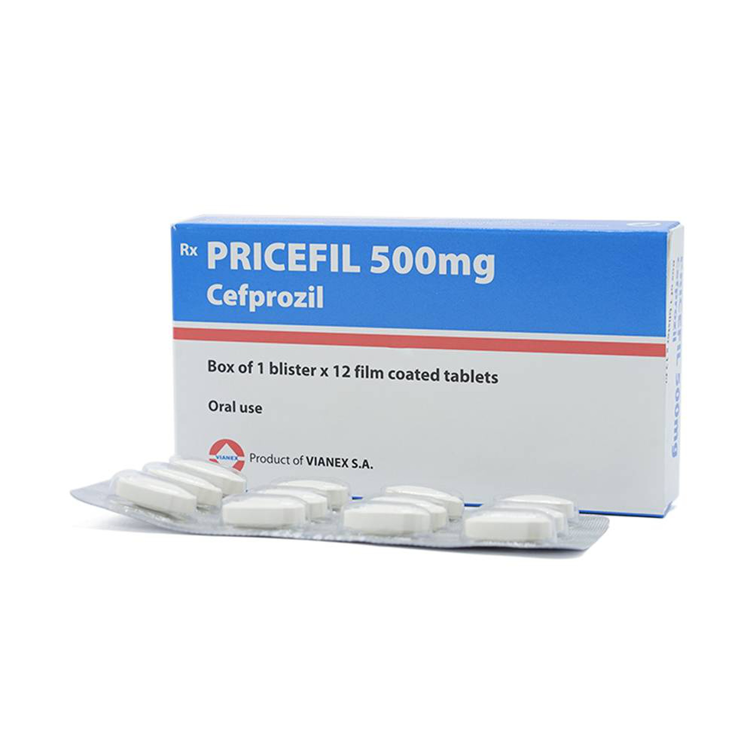 Thuốc Pricefil 500mg Vianex điều trị nhiễm khuẩn đường hô hấp (1 vỉ x 12 viên)