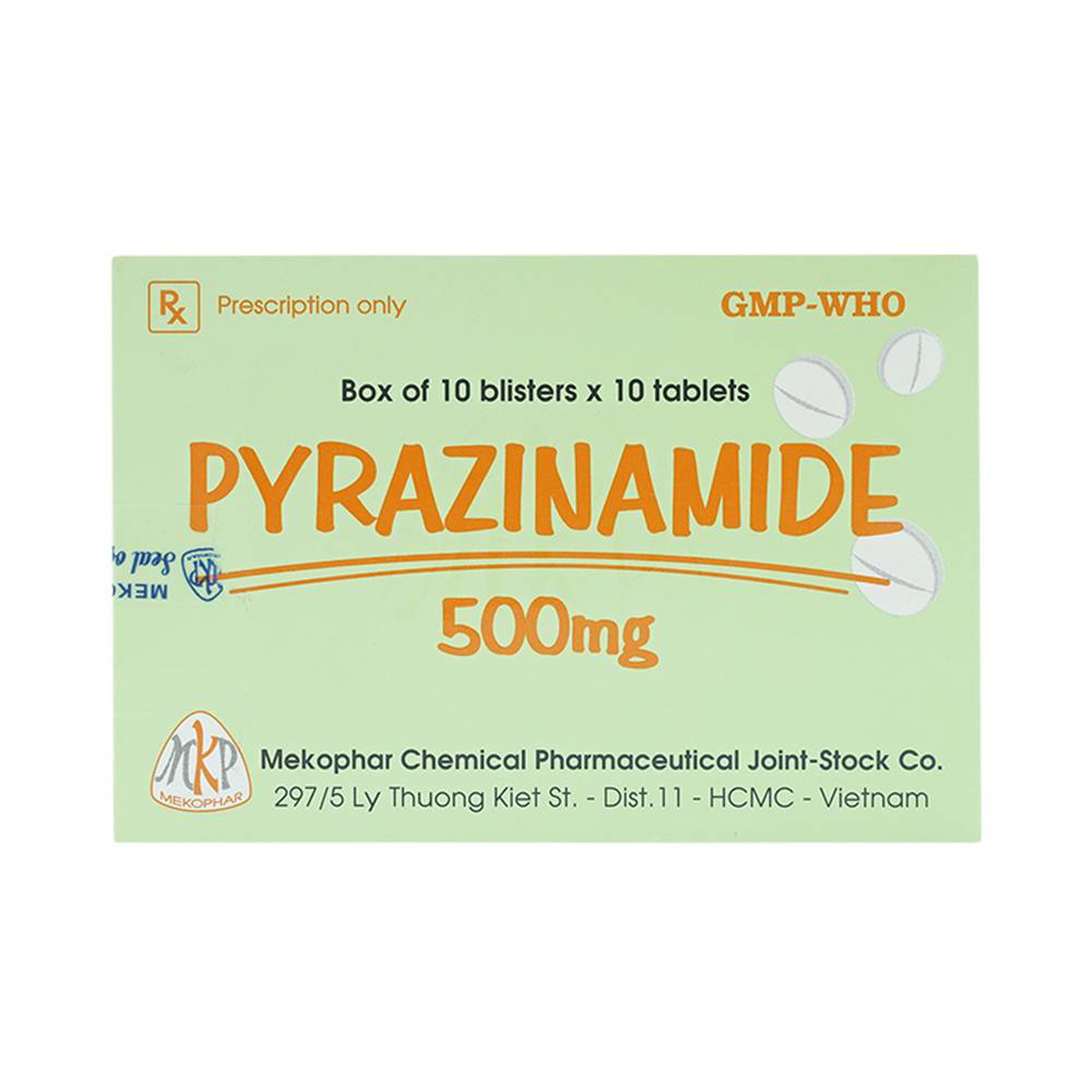 Thuốc Pyrazinamide 500mg Mekophar điều trị bệnh lao phổi (10 vỉ x 10 viên)