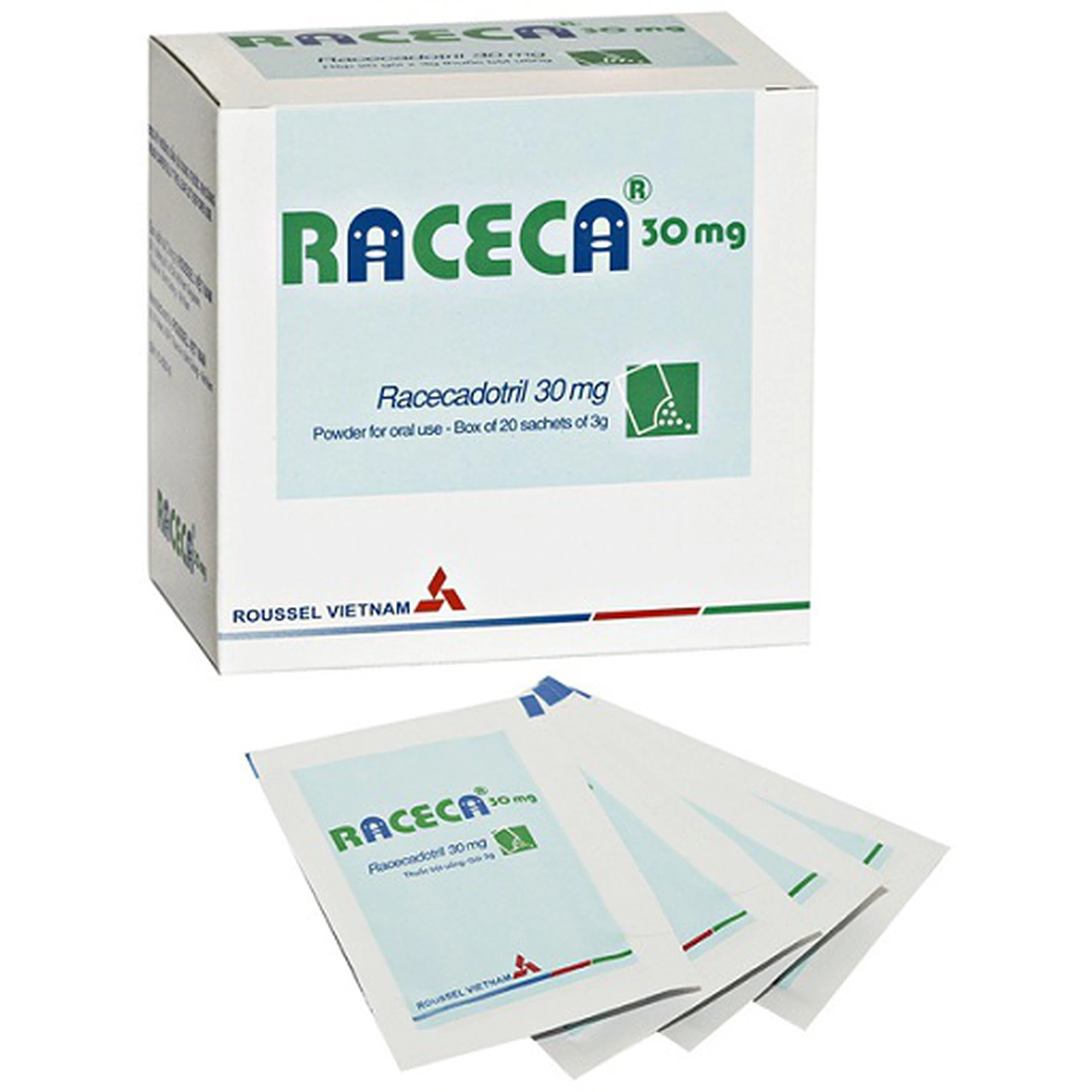 Bột uống Raceca 30mg Roussel điều trị tiêu chảy cấp (20 gói x 3g)