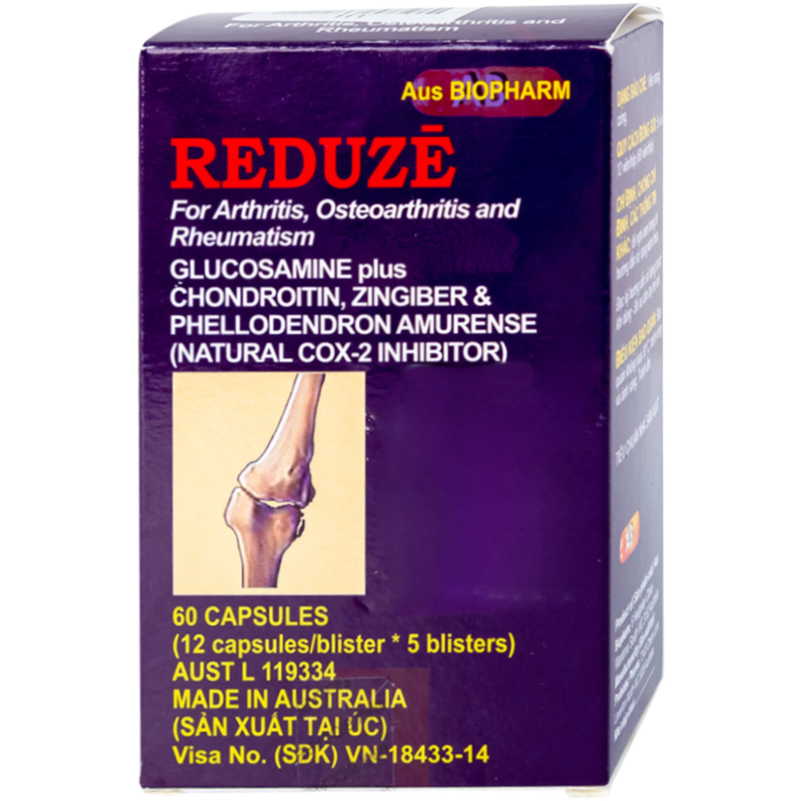 Thuốc Reduze Aus Biopharm giảm viêm khớp gối nhẹ và trung bình (5 vỉ x 12 viên)