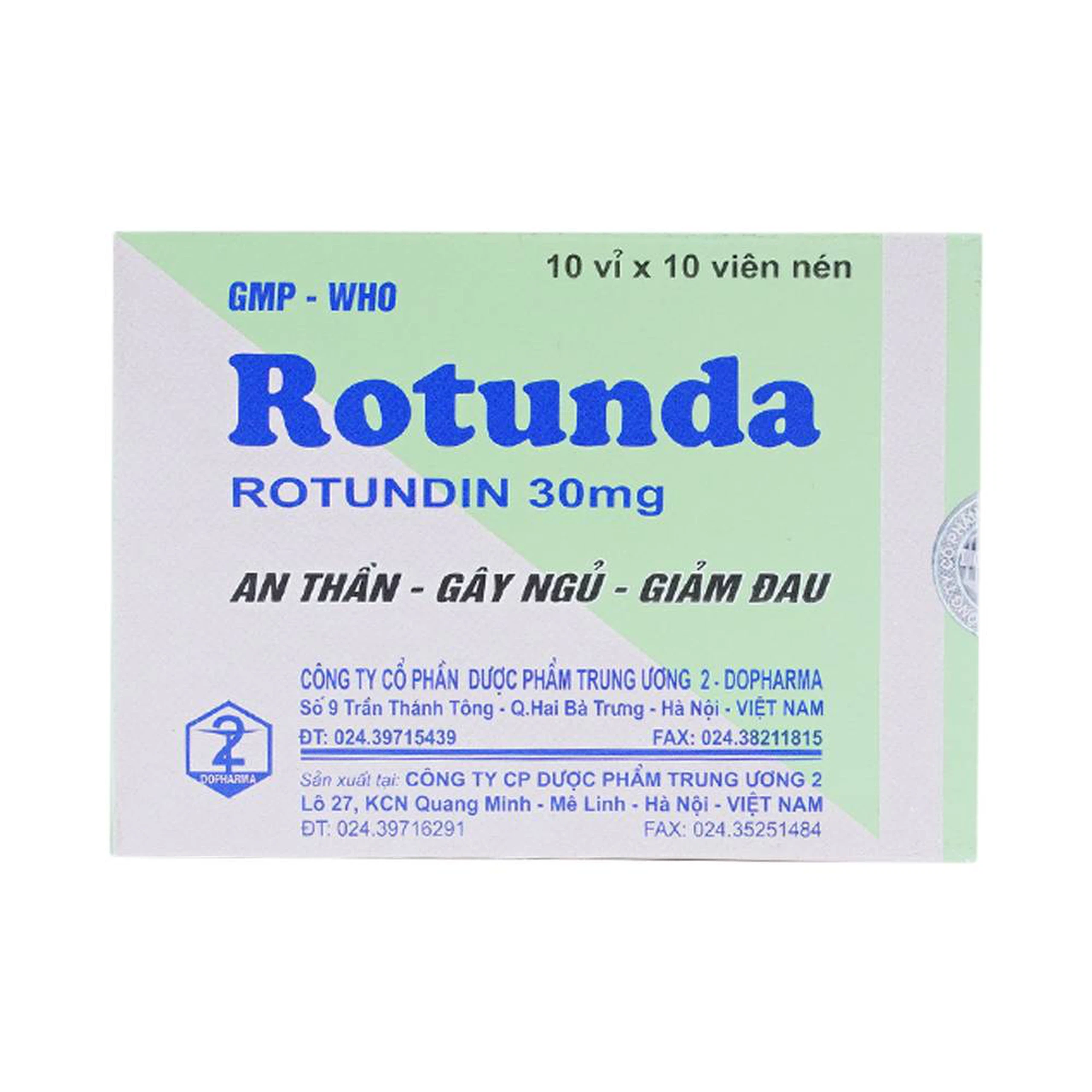 Thuốc Rotunda 30mg Dopharma điều trị mất ngủ (10 vỉ x 10 viên)