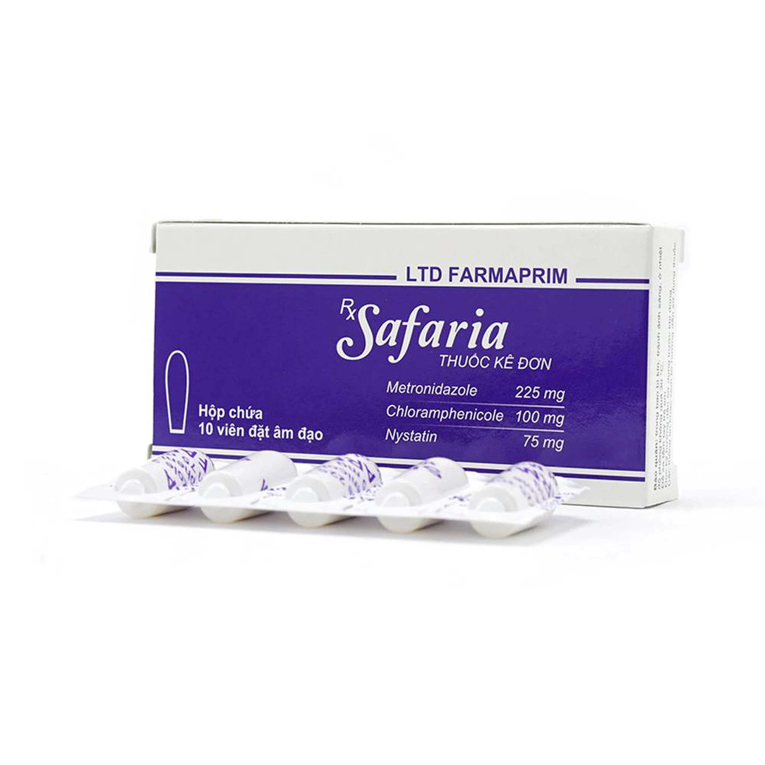 Viên đặt âm đạo Safaria Farmaprim điều trị nhiễm khuẩn hỗn hợp tại âm đạo (2 vỉ x 5 viên)