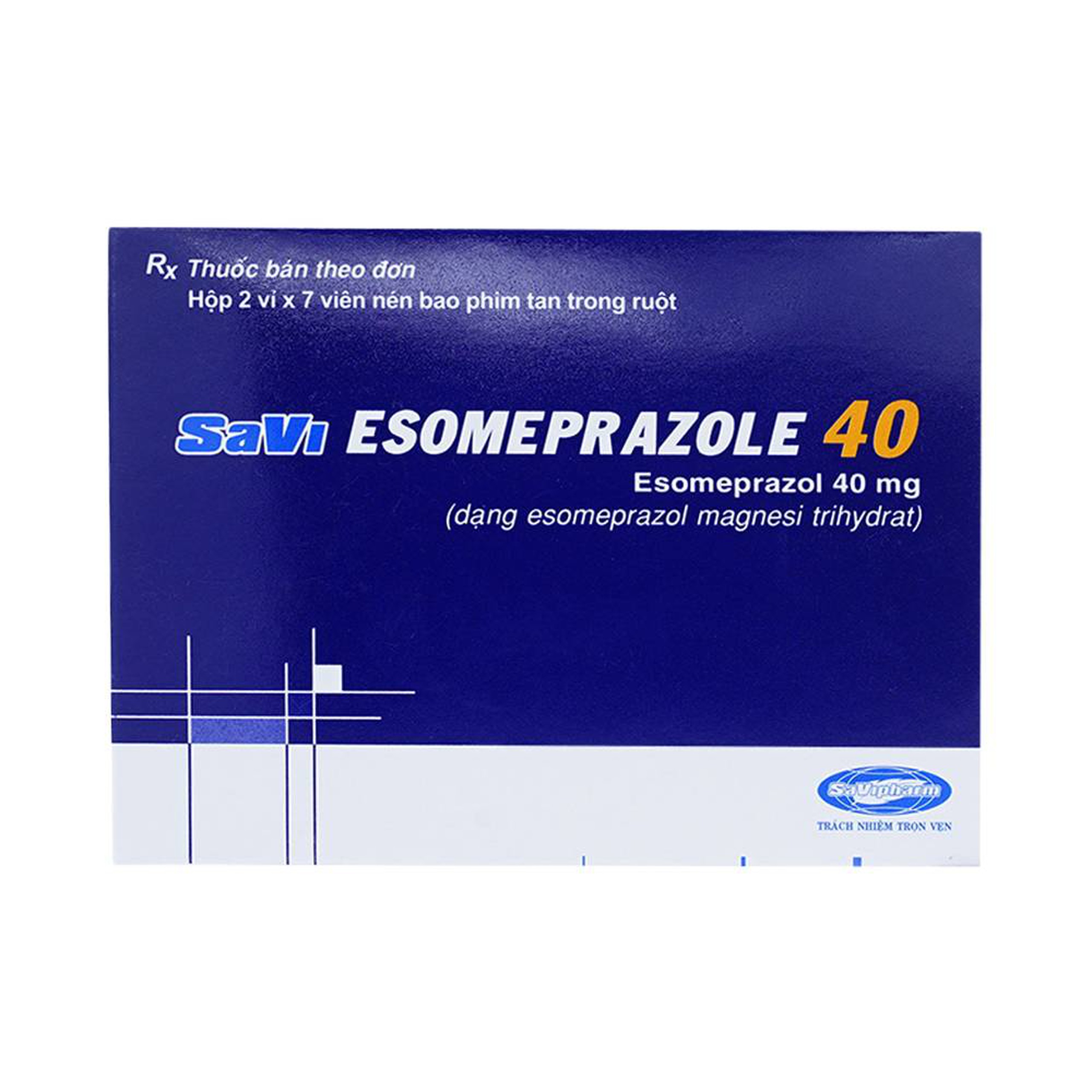 Thuốc Savi Esomeprazole 40 điều trị viêm loét dạ dày, tá tràng (2 vỉ x 7 viên)