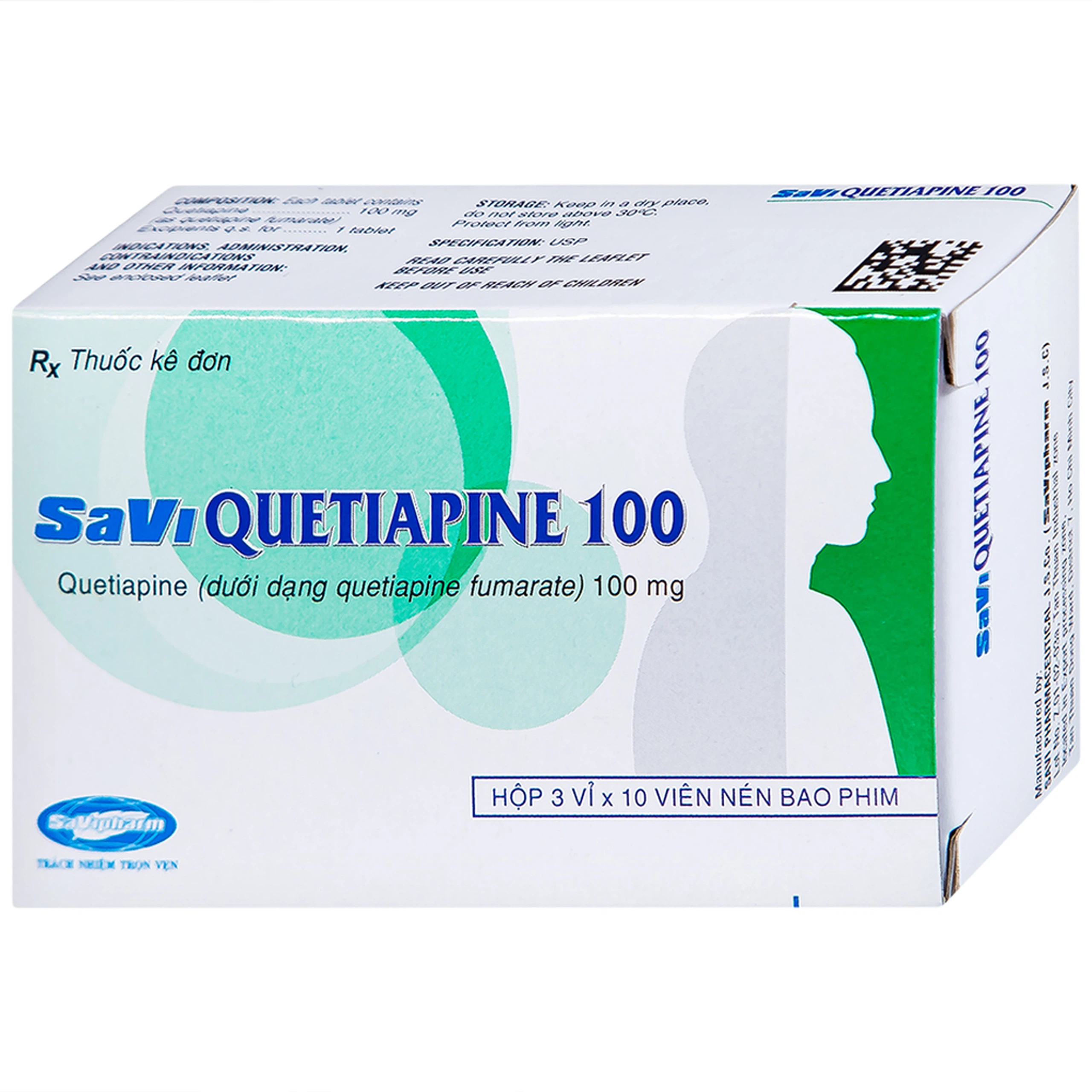 Thuốc Savi Quetiapine 100 điều trị tâm thần phân liệt (3 vỉ x 10 viên)