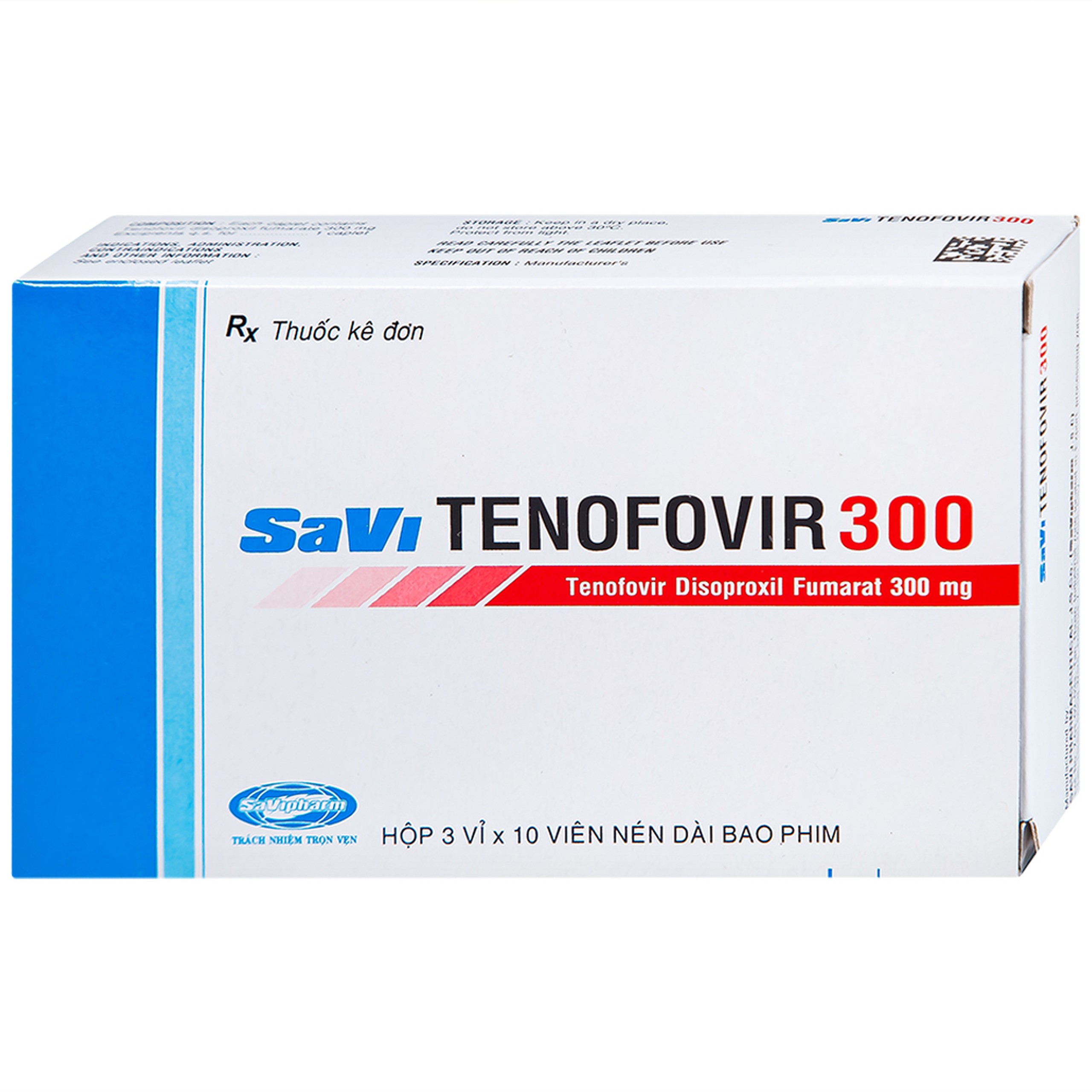 Thuốc Savi Tenofovir 300 điều trị nhiễm HIV-1 ở người lớn (3 vỉ x 10 viên) 