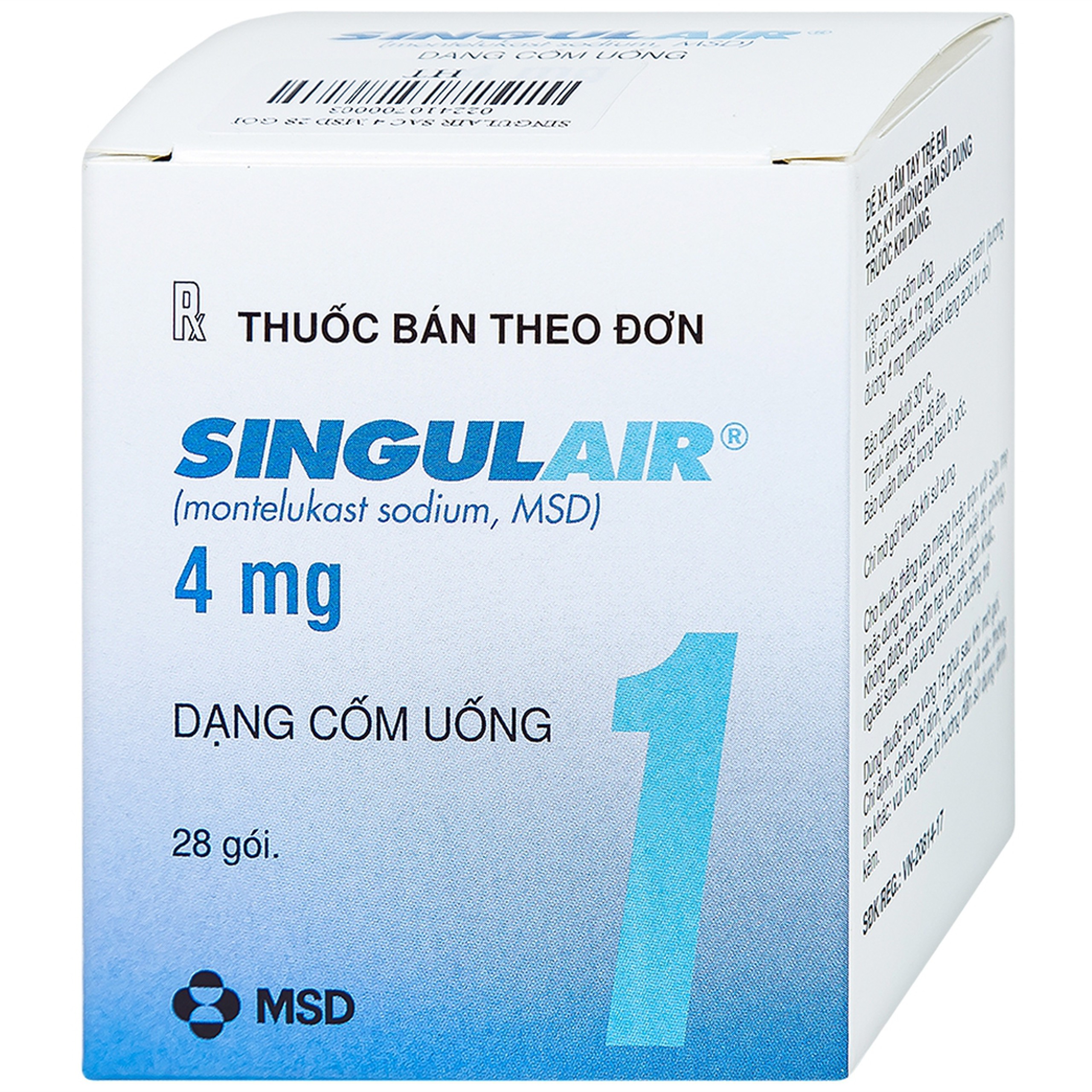 Cốm Singulair 4mg MSD điều trị hen phế quản mạn tính (28 gói)