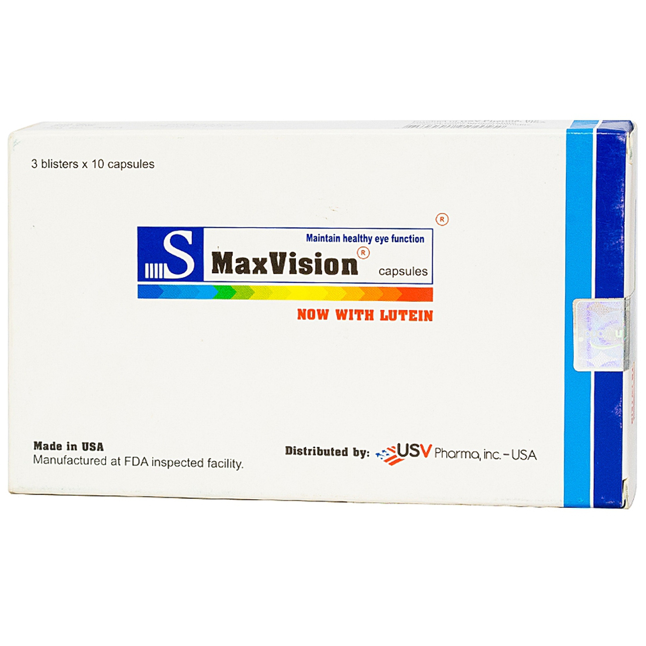 Viên uống S MaxVision USV Pharma hỗ trợ cải thiện thị lực mắt, giảm khô mắt (3 vỉ x 10 viên)