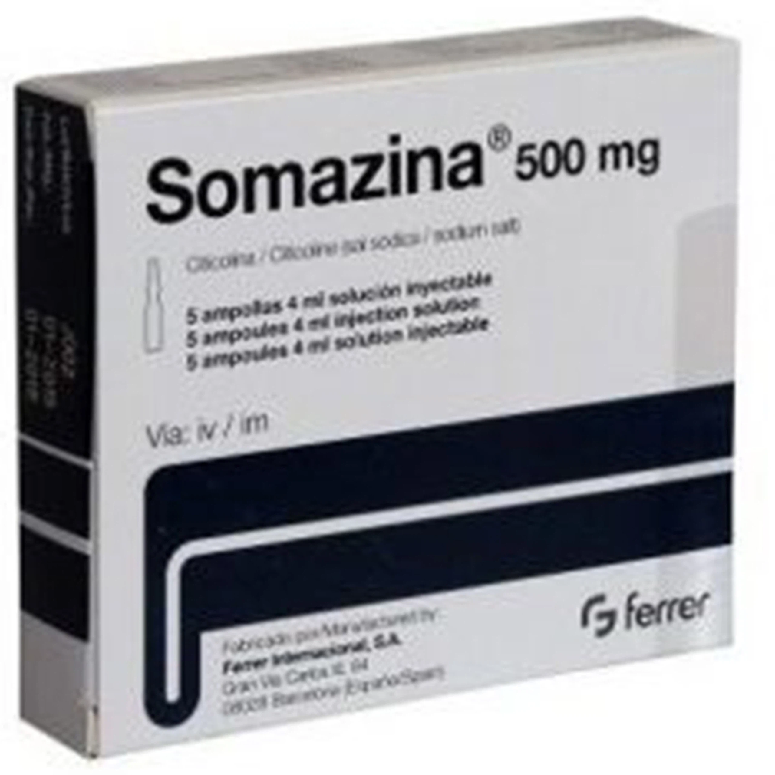 Dung dịch Somazina 500mg Ferrer điều trị đột qụy cấp, di chứng thần kinh (5 ống x 4ml)