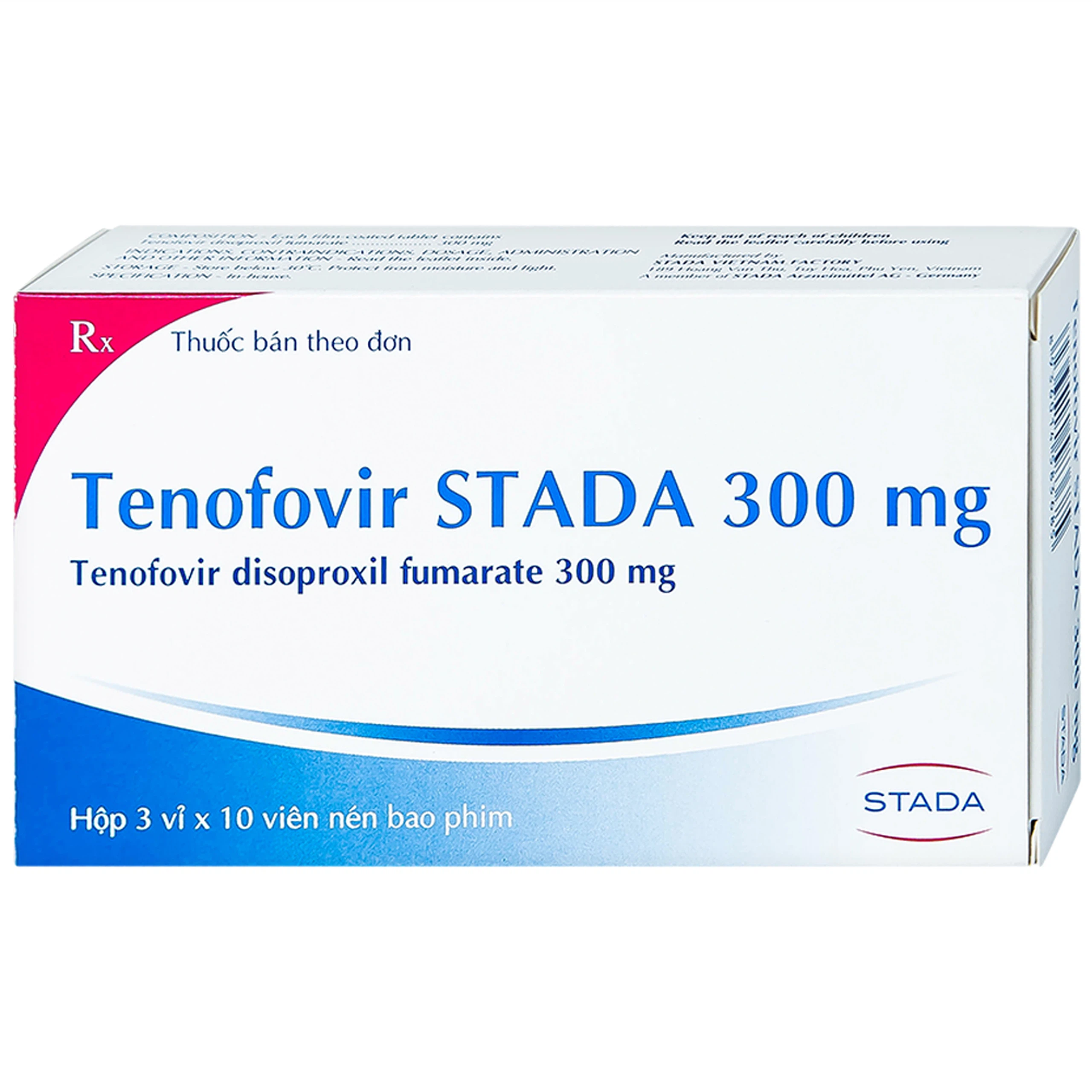 Thuốc Tenofovir STADA 300mg điều trị nhiễm HIV-1, viêm gan B (3 vỉ x 10 viên) 