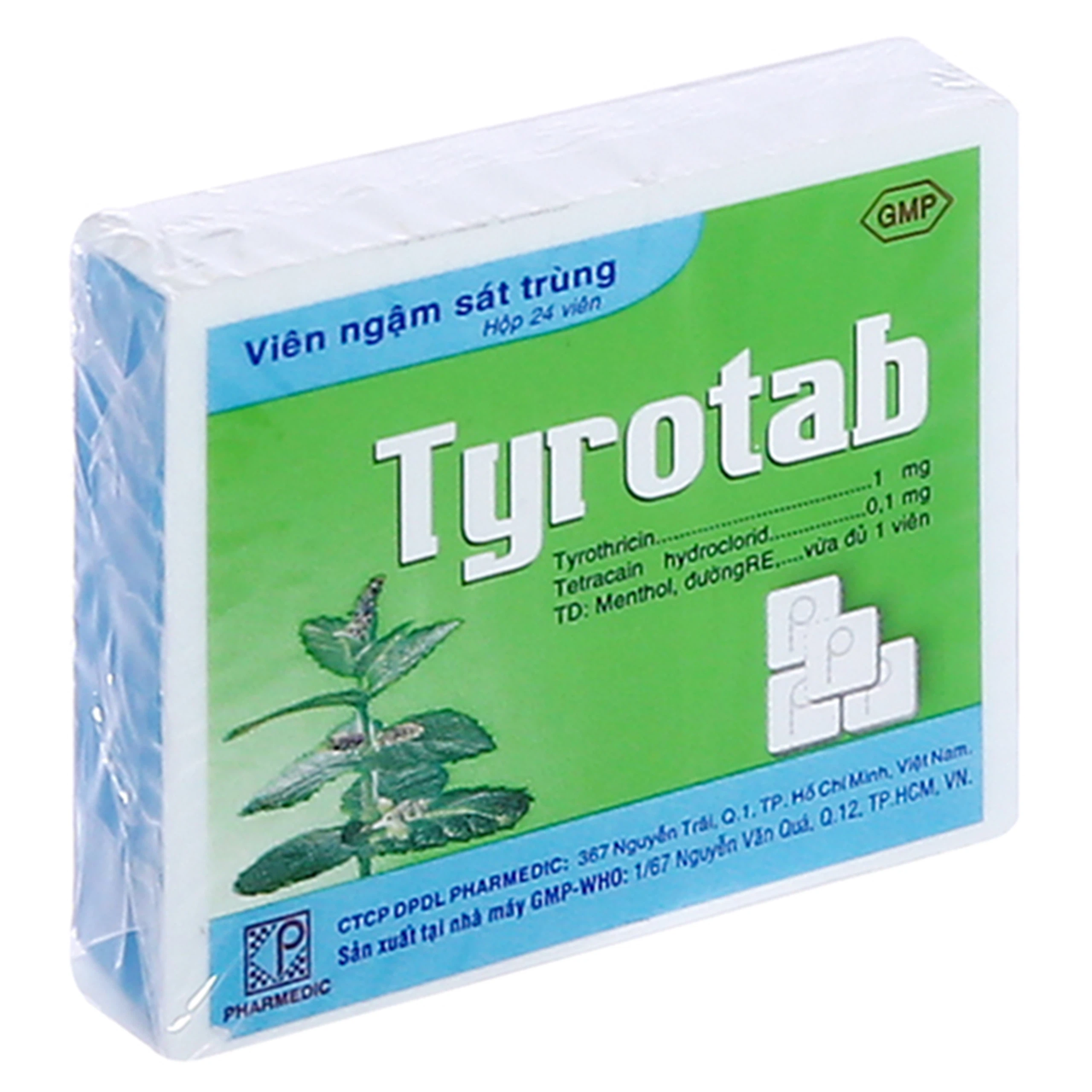 Viên ngậm sát trùng Tyrotab Pharmedic điều trị viêm họng, viêm amidan (24 viên)