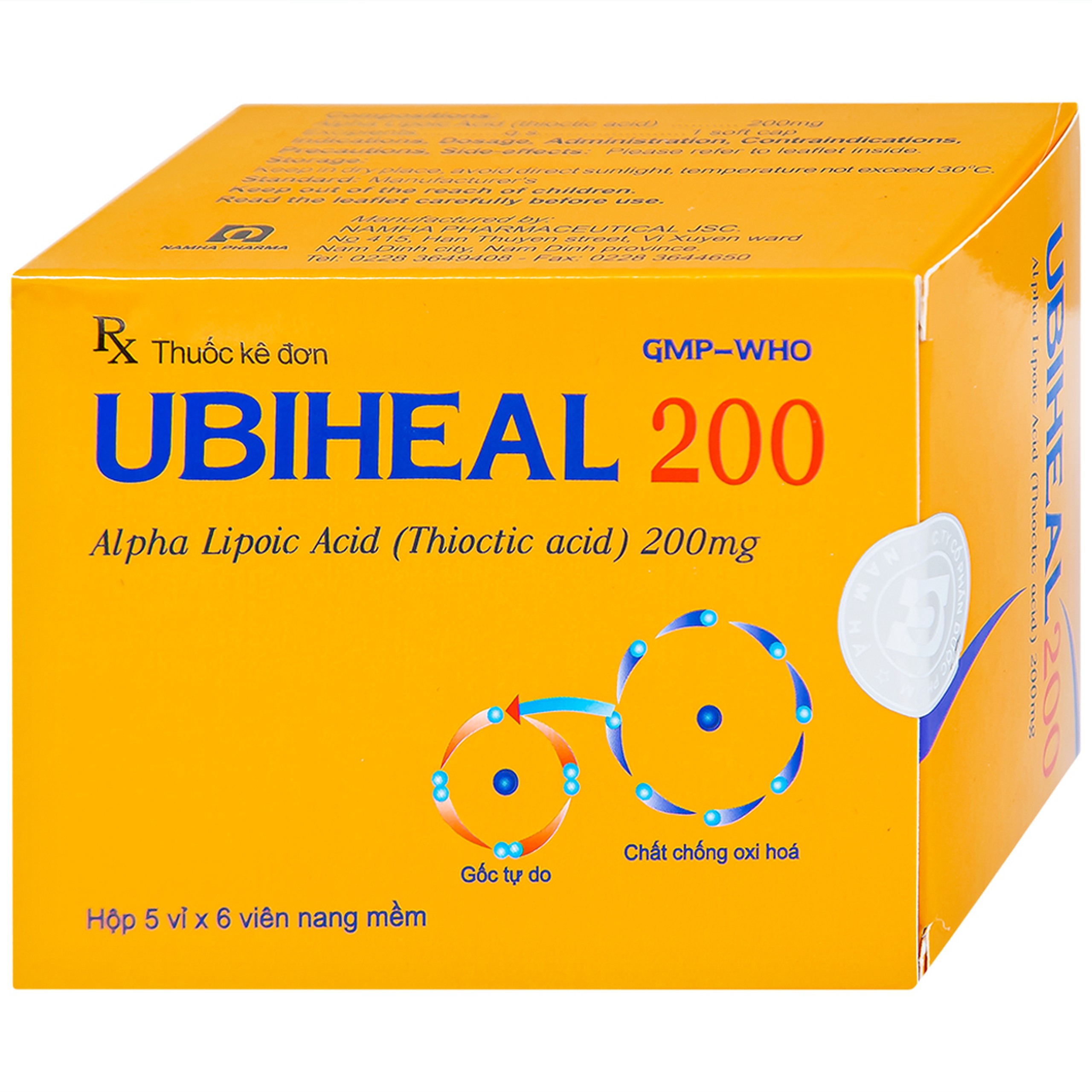 Thuốc Ubiheal 200 Nam Hà điều trị các rối loạn cảm giác  do bệnh thần kinh đái tháo đường (5 vỉ x 6 viên)