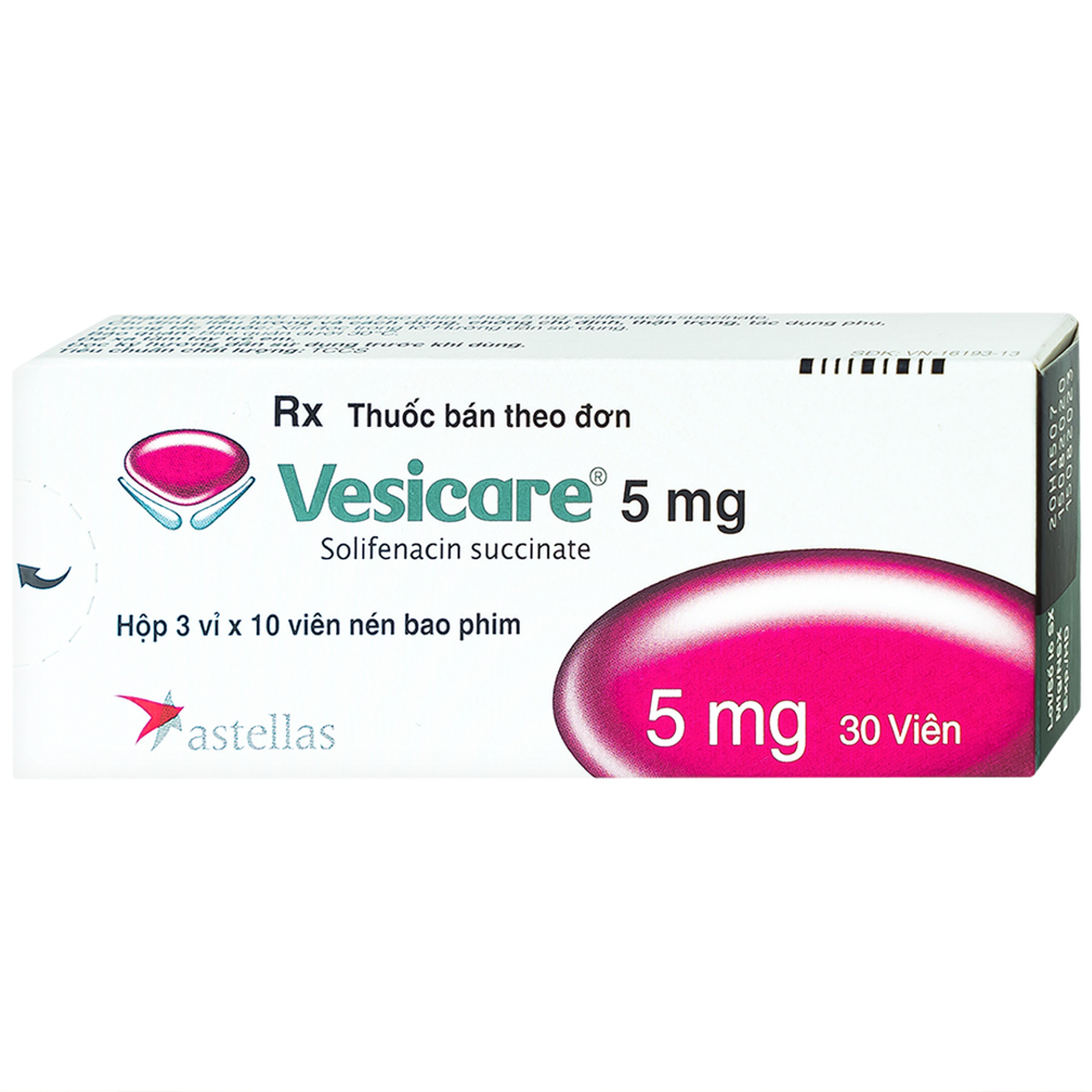 Thuốc Vesicare 5mg Astellas điều trị triệu chứng tiểu không tự chủ (3 vỉ x 10 viên)