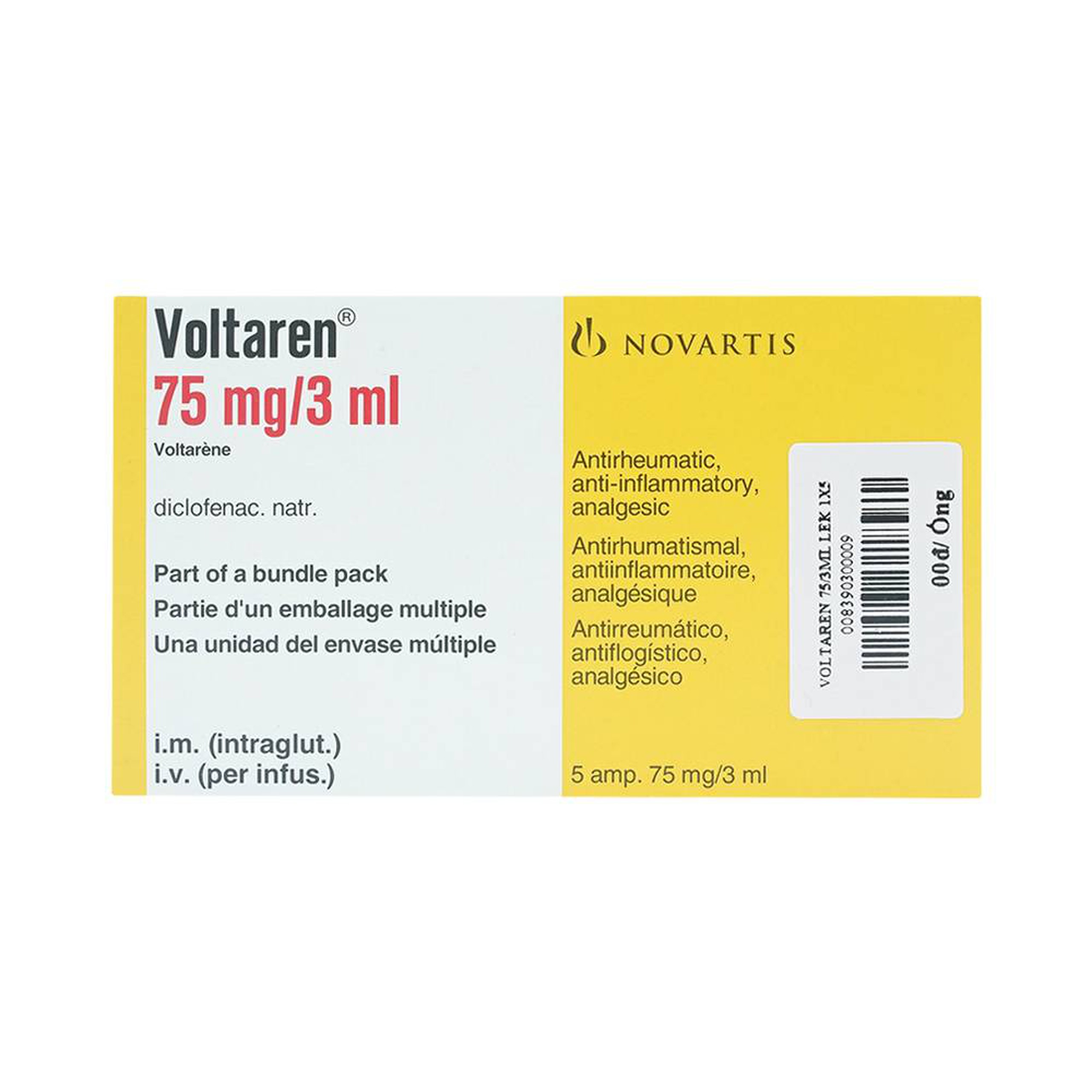 Thuốc tiêm Voltaren 75mg/3ml Novartis điều trị đợt cấp viêm và thoái hóa thấp khớp (1 vỉ x 5 ống x 3ml)