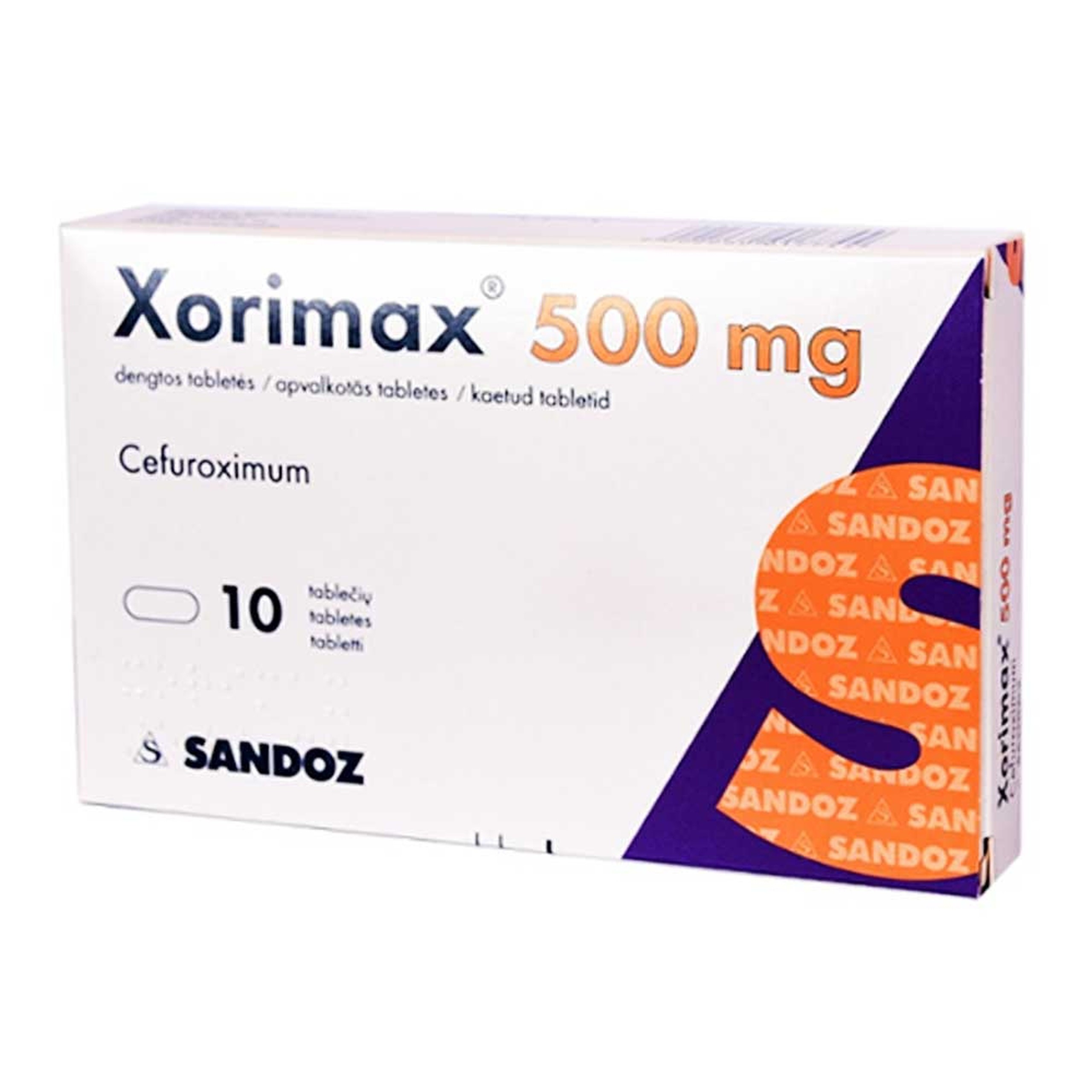 Thuốc Xorimax 500mg Sandoz điều trị các bệnh lý viêm xoang cấp, viêm tai giữa cấp tính (1 vỉ x 10 viên)