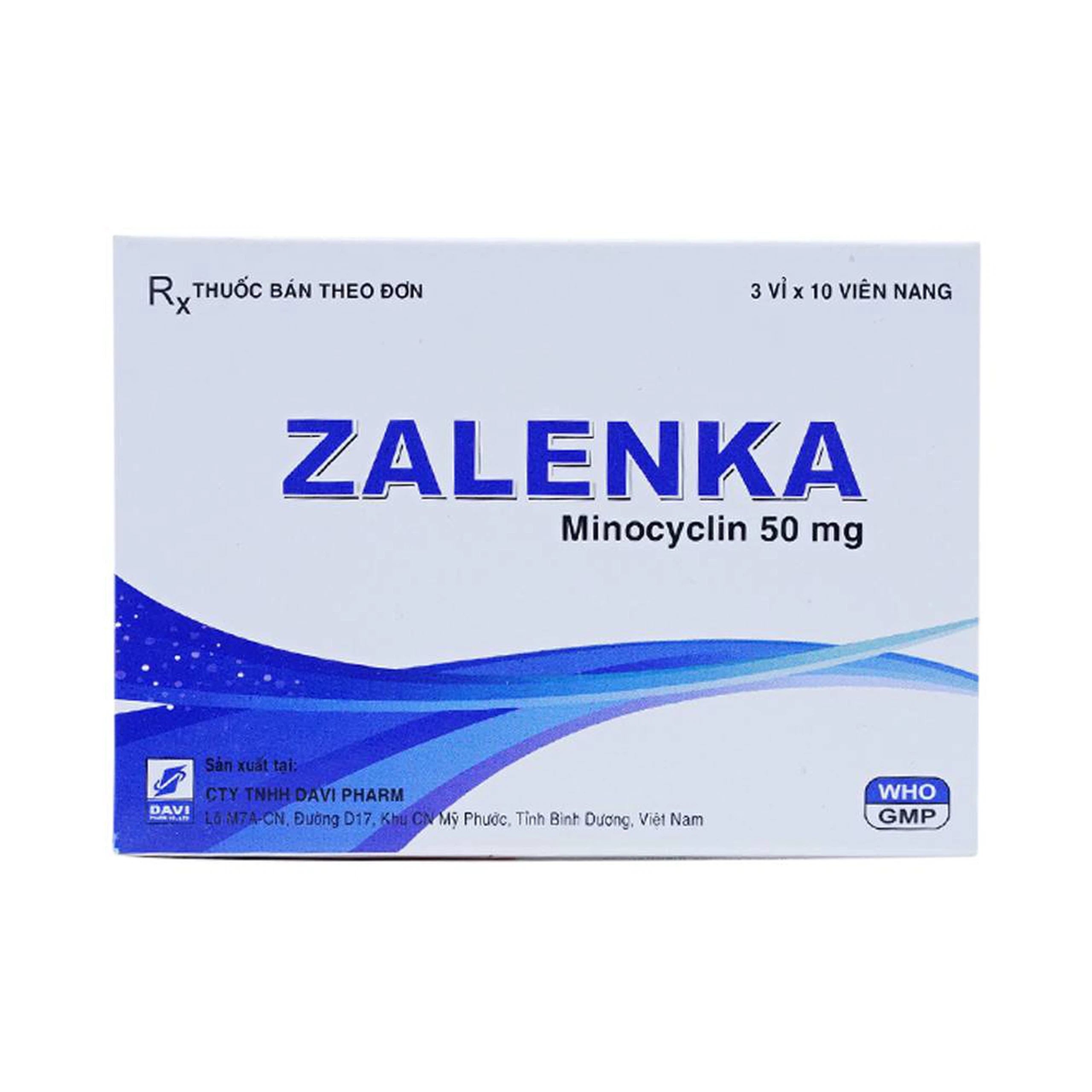 Thuốc Zalenka 50mg Davi Pharm điều trị mụn trứng cá, nhiễm trùng da và mô mềm (3 vỉ x 10 viên)